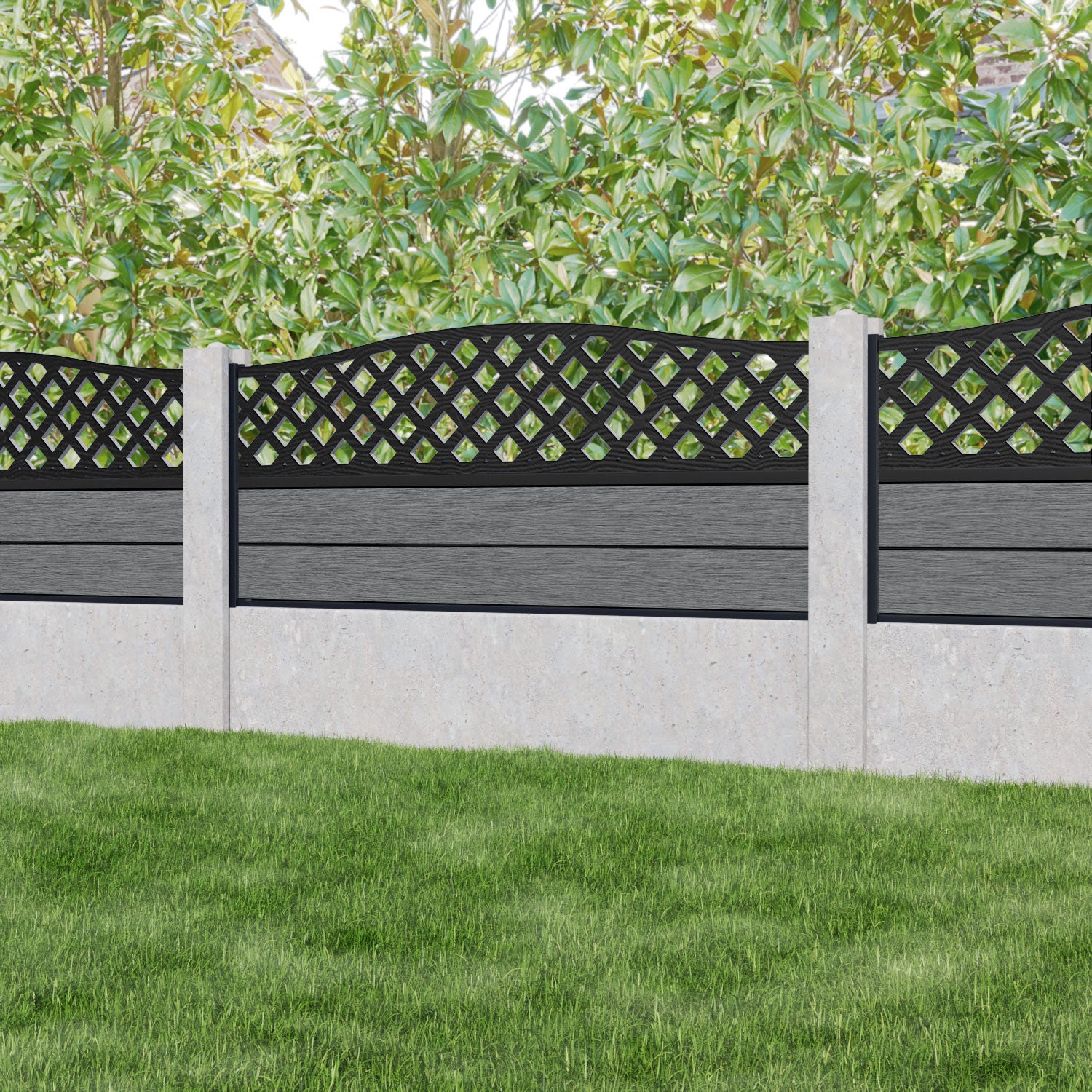 Fusion High Wave Fence Panel - Mid Grey - for existing concrete posts