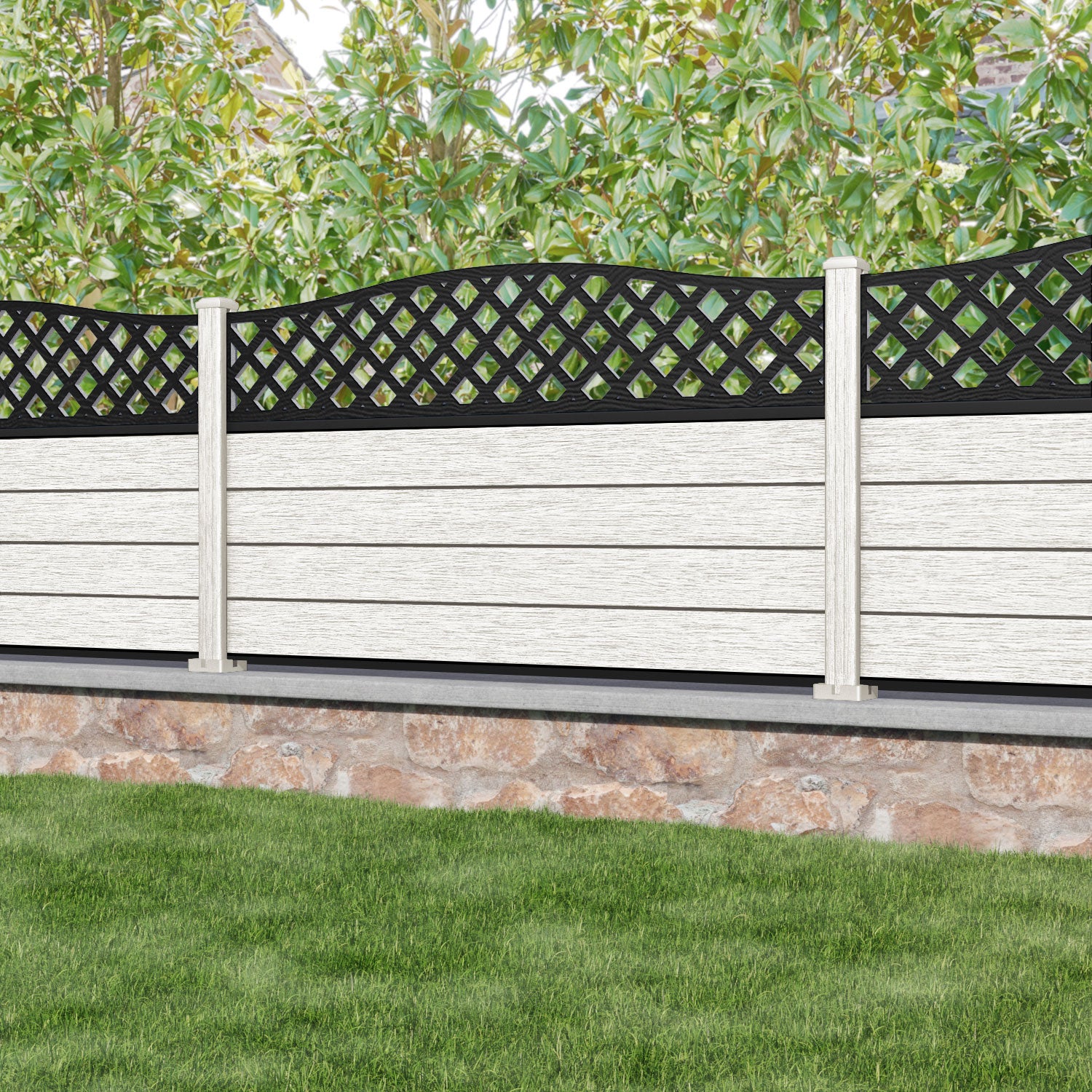 Fusion High Wave Fence Panel - Light Stone - with our composite posts
