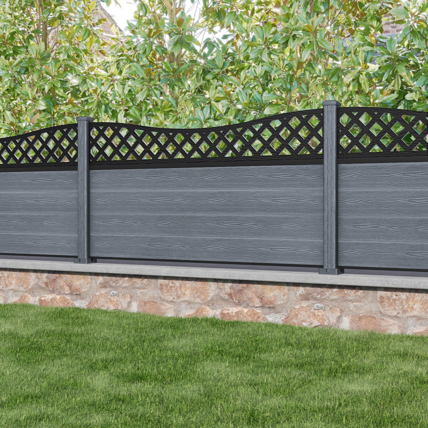 Classic Low Wave Curved Top Fence Panel - Anthracite - with our composite posts