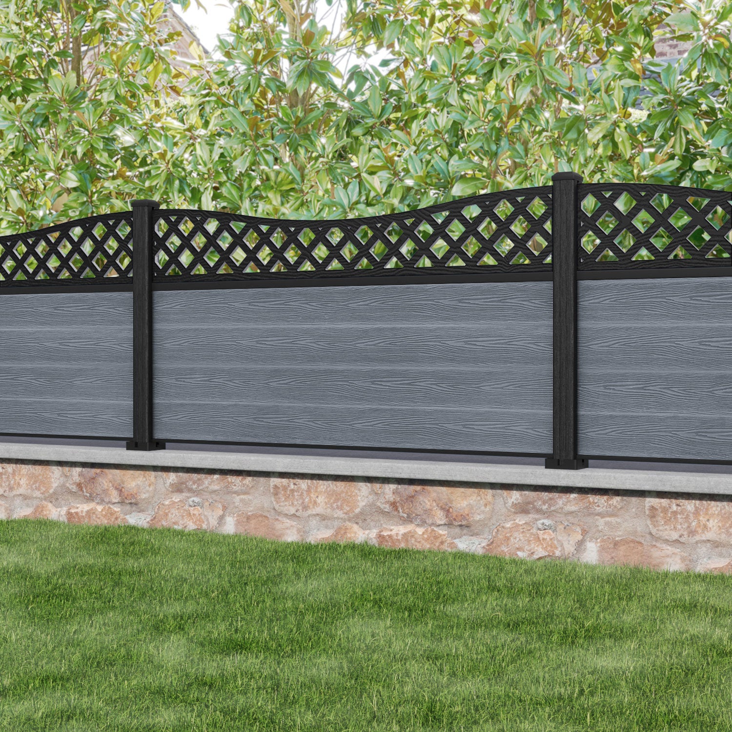 Classic Low Wave Curved Top Fence Panel - Anthracite - with our composite posts