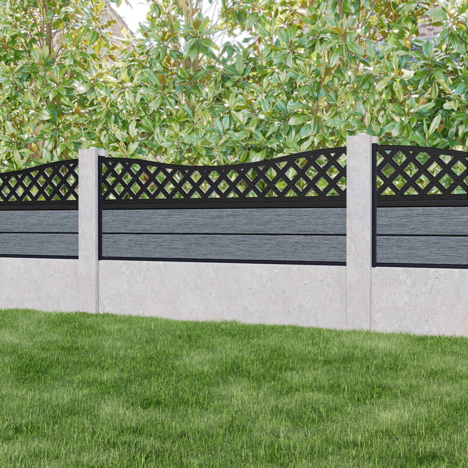 Fusion Low Wave Curved Top Fence Panel - Anthracite - for existing concrete posts