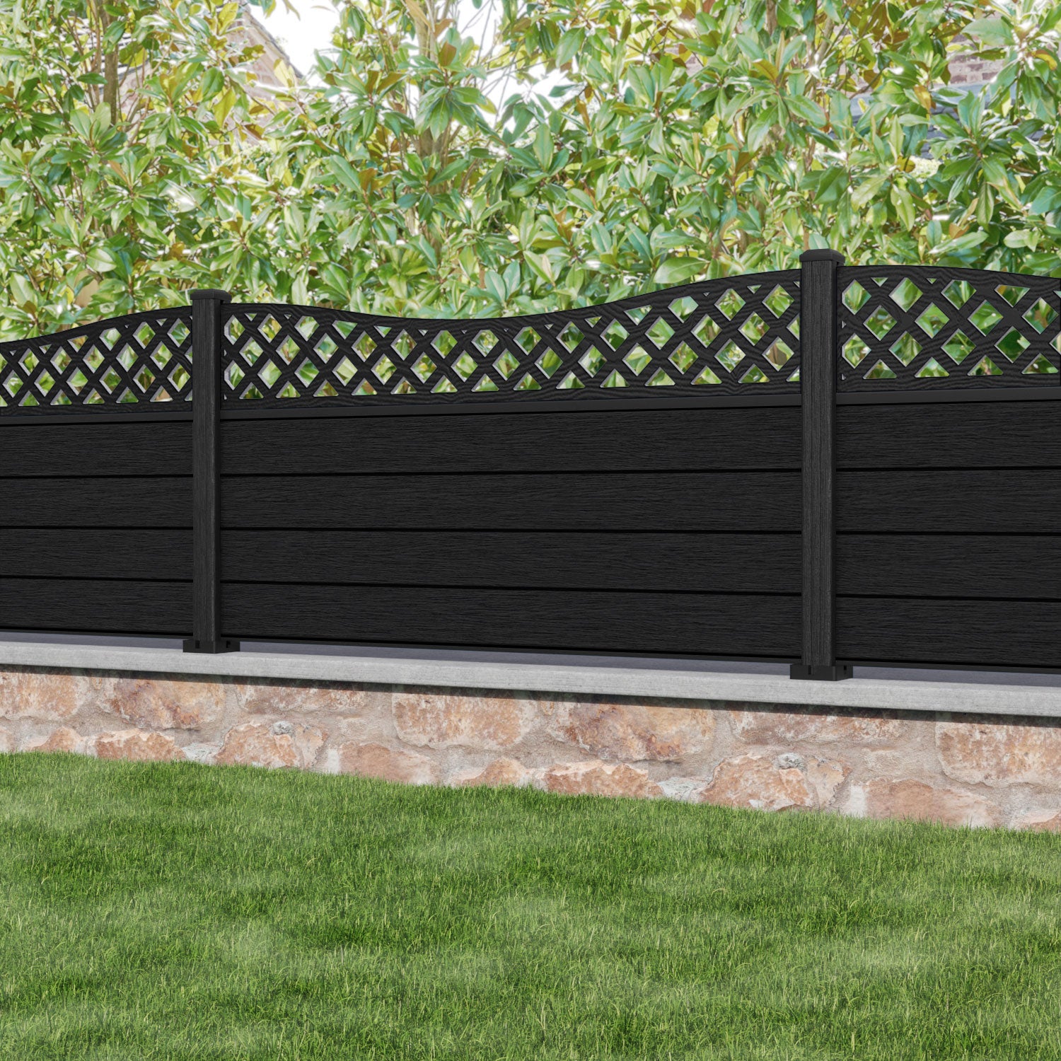 Fusion Low Wave Fence Panel - Black - with our composite posts