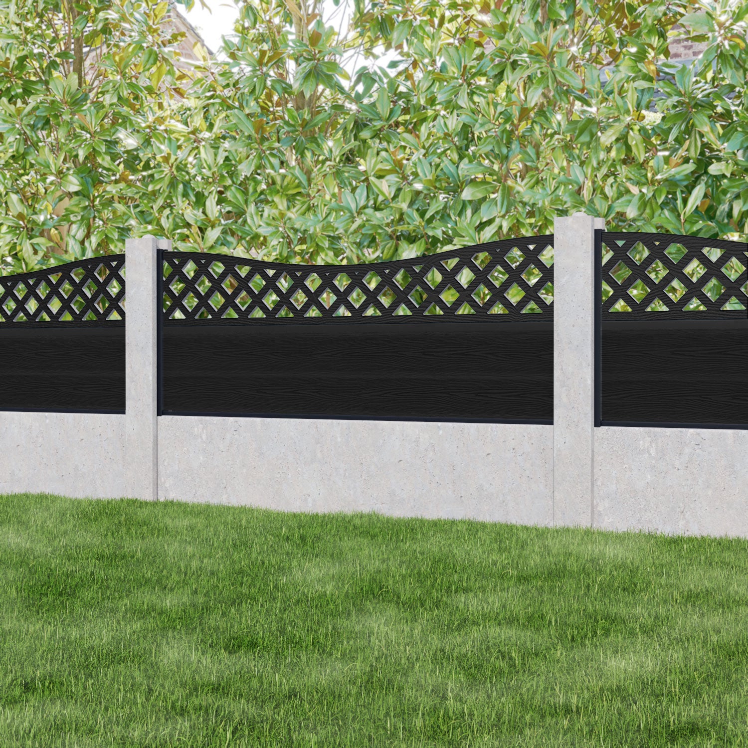 Classic Low Wave Fence Panel - Black - for existing concrete posts