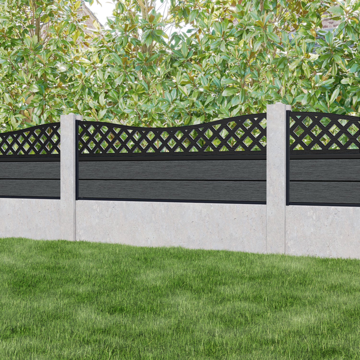 Fusion Low Wave Fence Panel - Dark Grey - for existing concrete posts