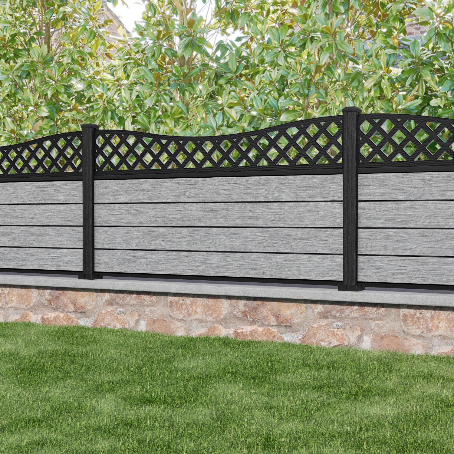 Fusion Low Wave Fence Panel - Light Grey - with our composite posts
