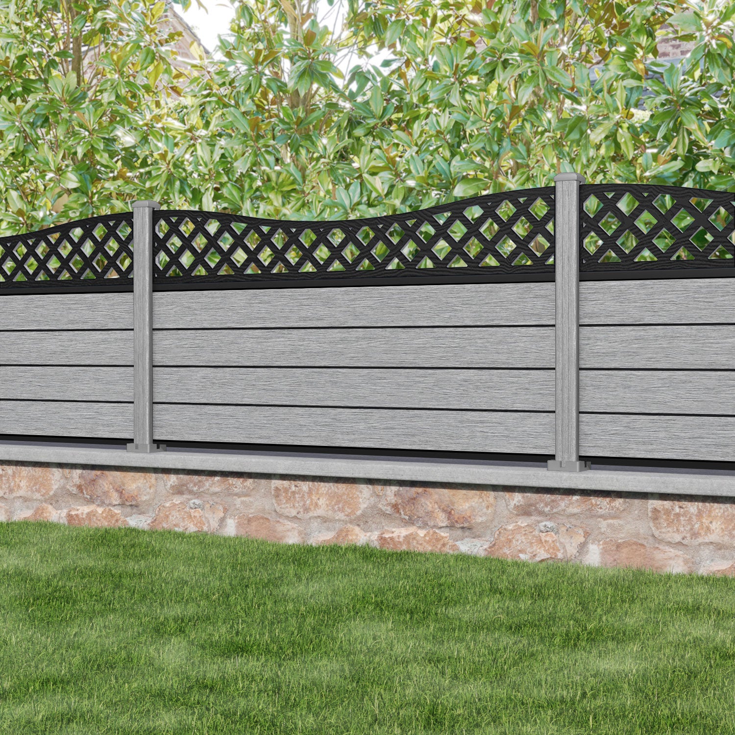 Fusion Low Wave Fence Panel - Light Grey - with our composite posts