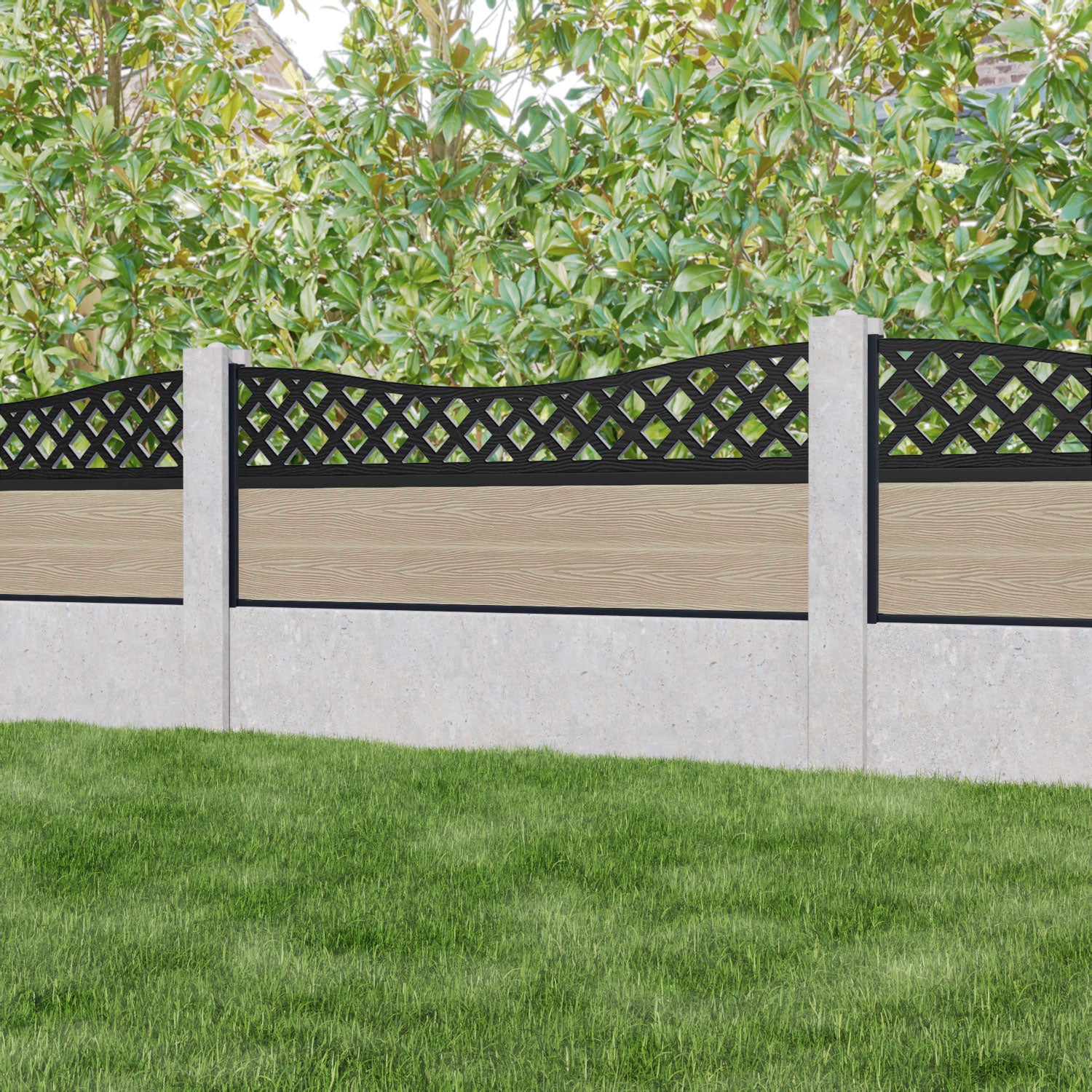Classic Low Wave Fence Panel - Light Oak - for existing concrete posts
