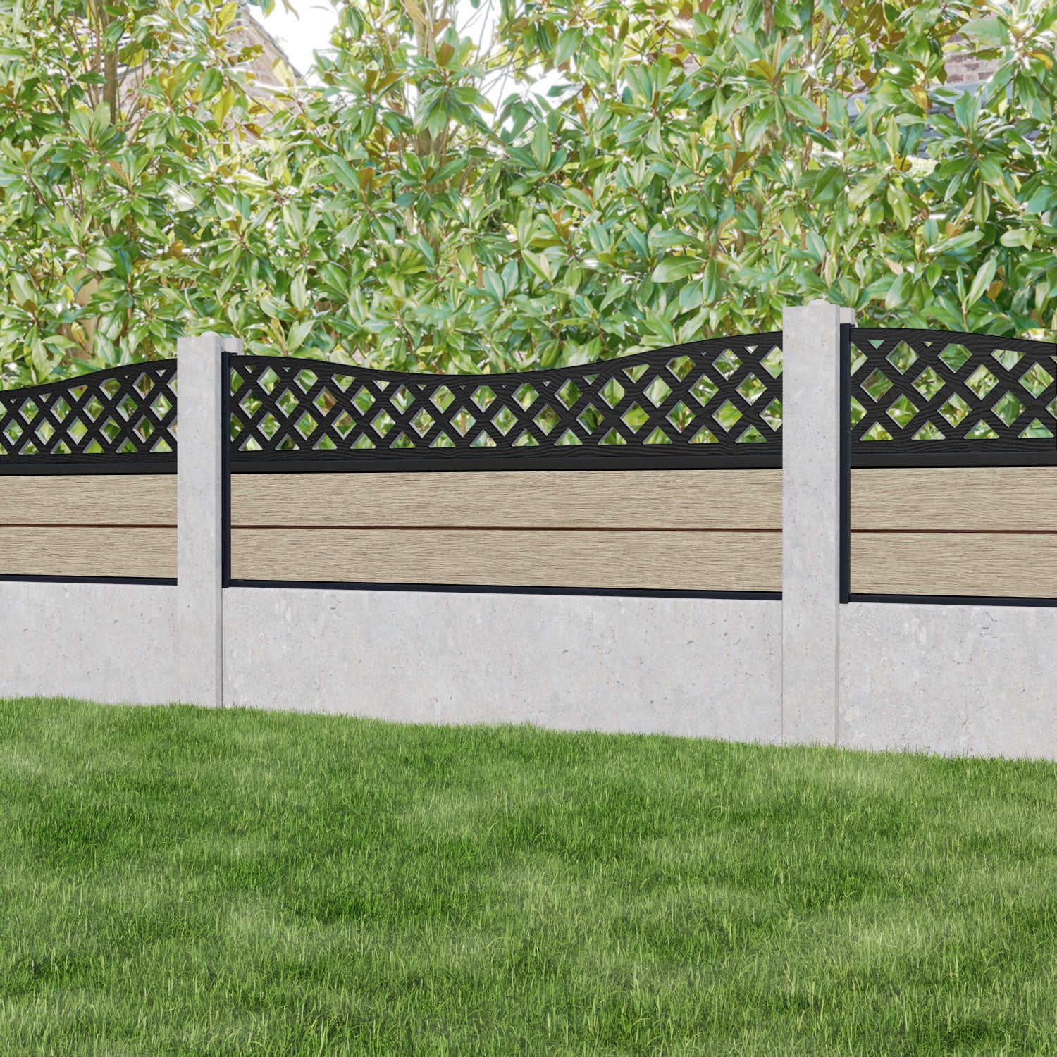 Fusion Low Wave Fence Panel - Light Oak - for existing concrete posts
