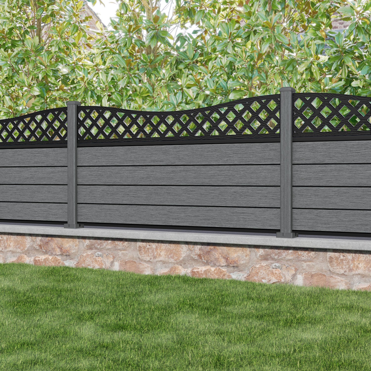 Fusion Low Wave Fence Panel - Mid Grey - with our composite posts
