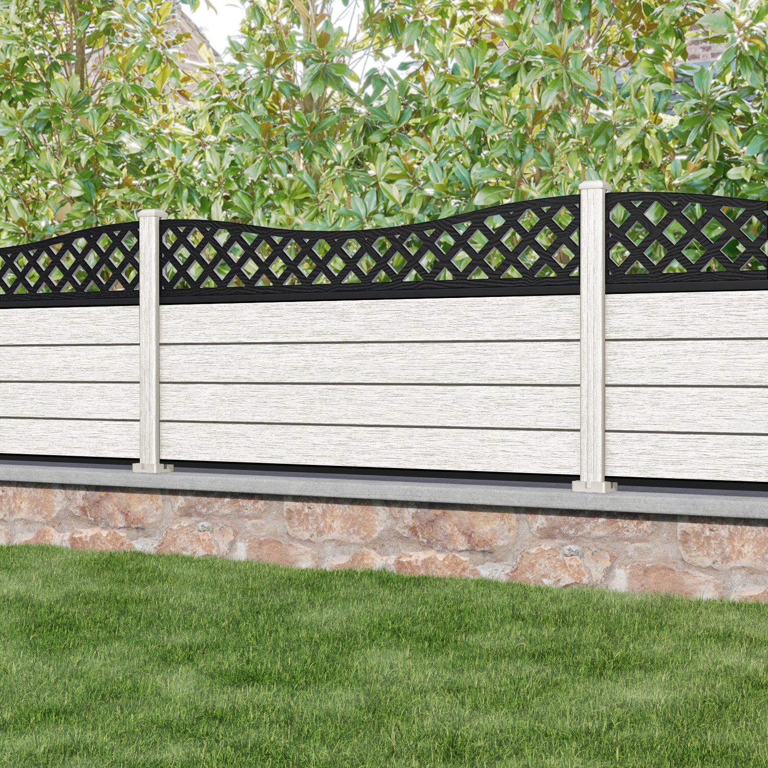 Fusion Low Wave Fence Panel - Light Stone - with our composite posts
