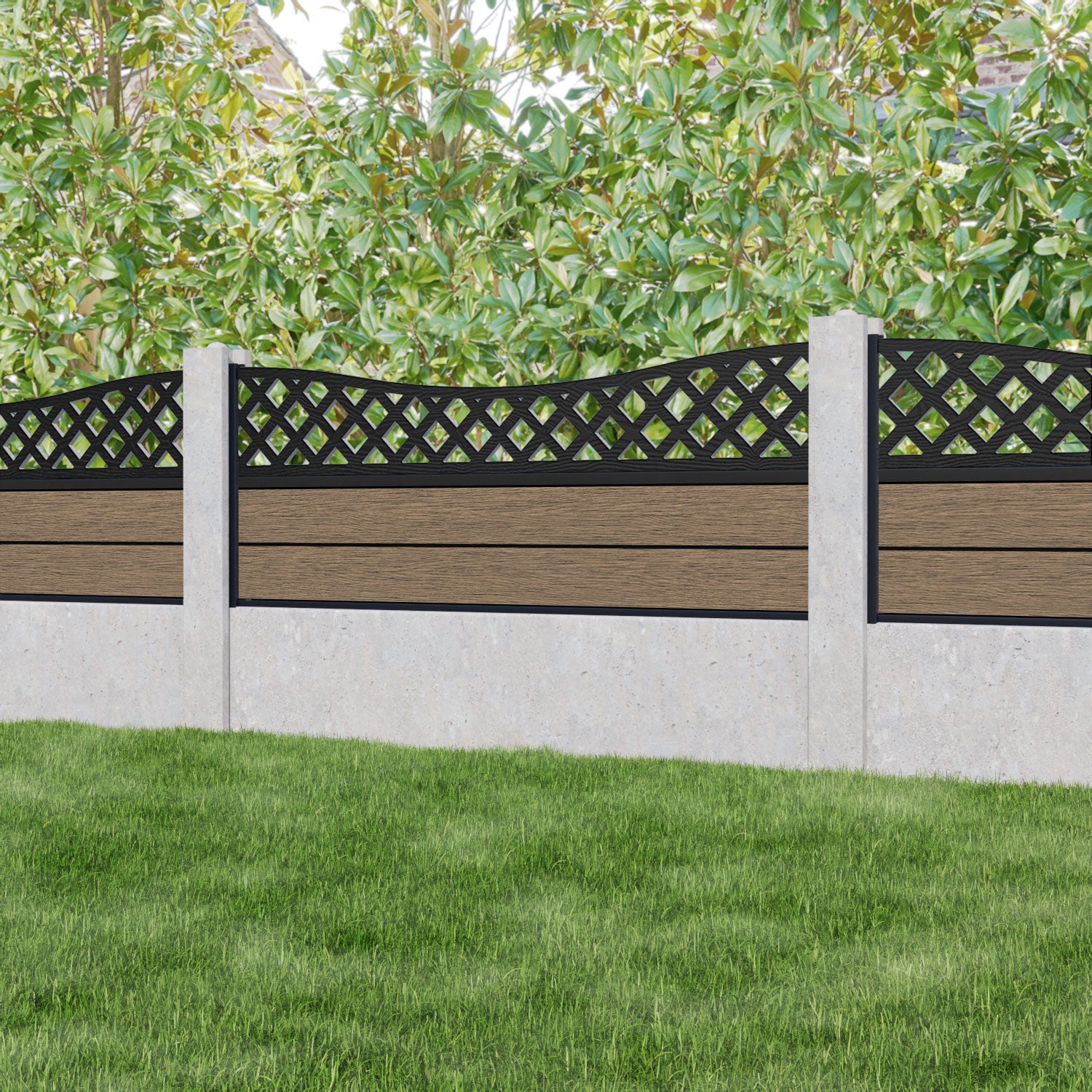 Fusion Low Wave Fence Panel - Teak - for existing concrete posts