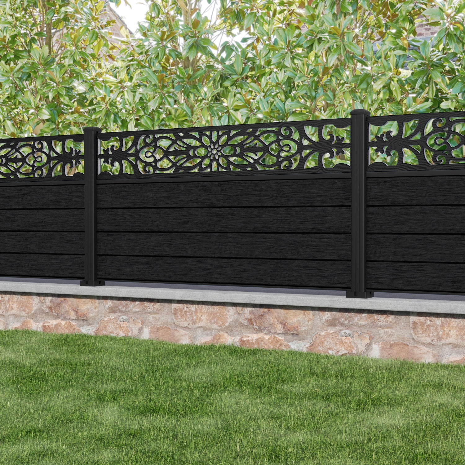 Fusion Windsor Fence Panel - Black - with our aluminium posts