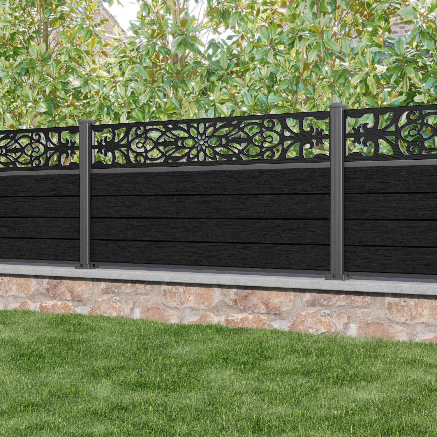 Fusion Windsor Fence Panel - Black - with our aluminium posts