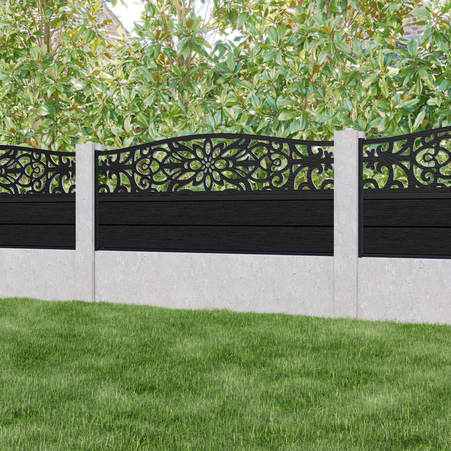 Fusion Windsor Curved Top Fence Panel - Black - for existing concrete posts