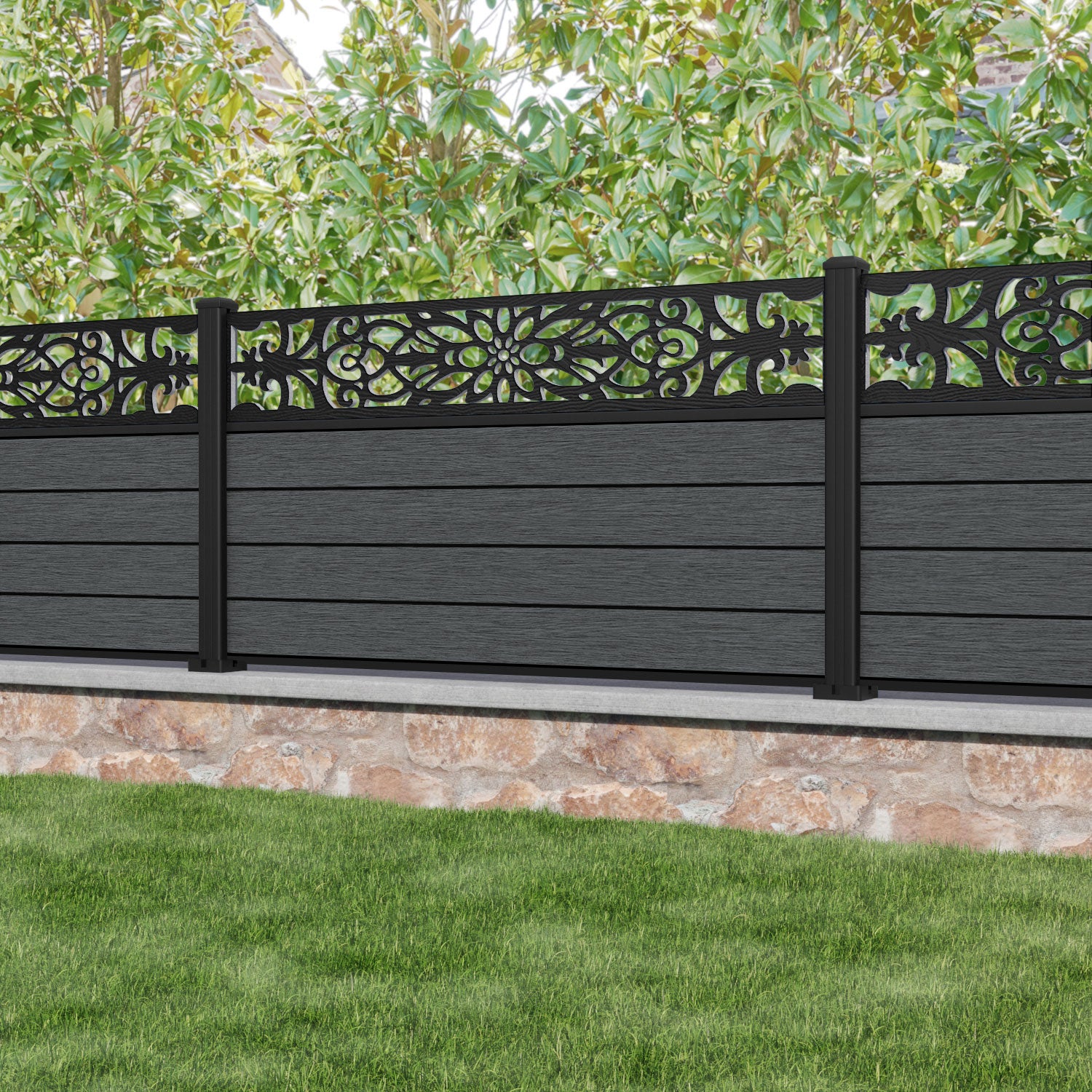 Fusion Windsor Fence Panel - Dark Grey - with our aluminium posts