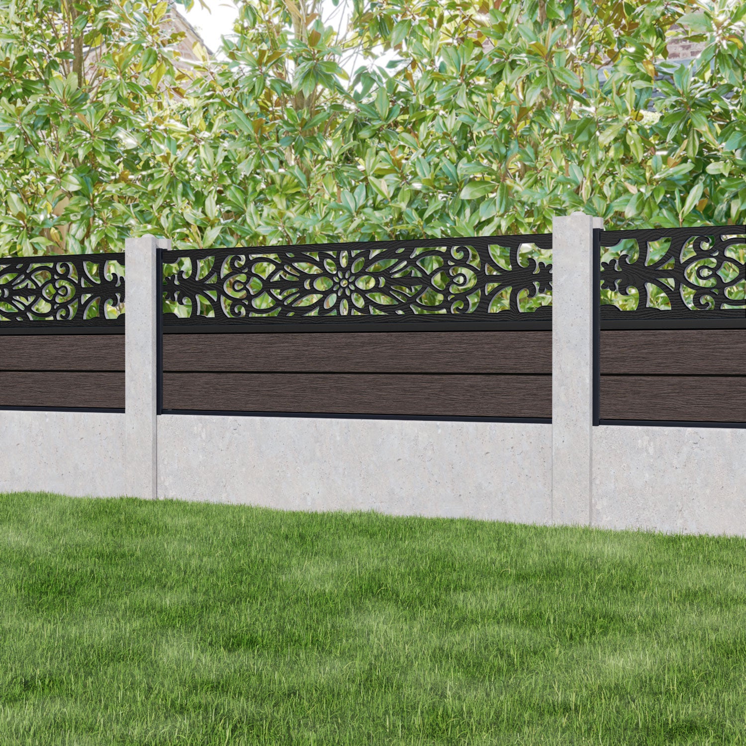 Fusion Windsor Fence Panel - Mid Brown - for existing concrete posts