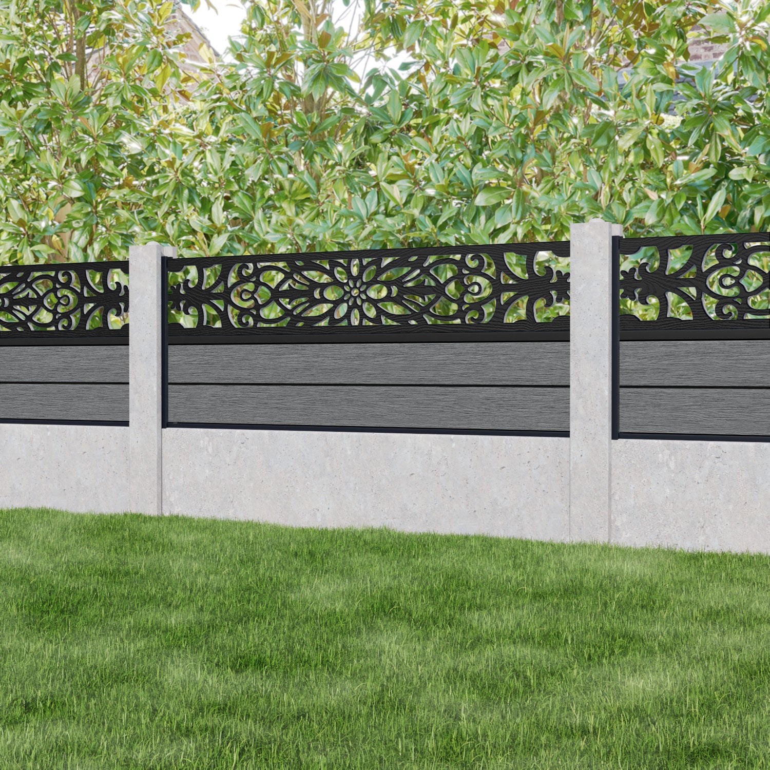 Fusion Windsor Fence Panel - Mid Grey - for existing concrete posts