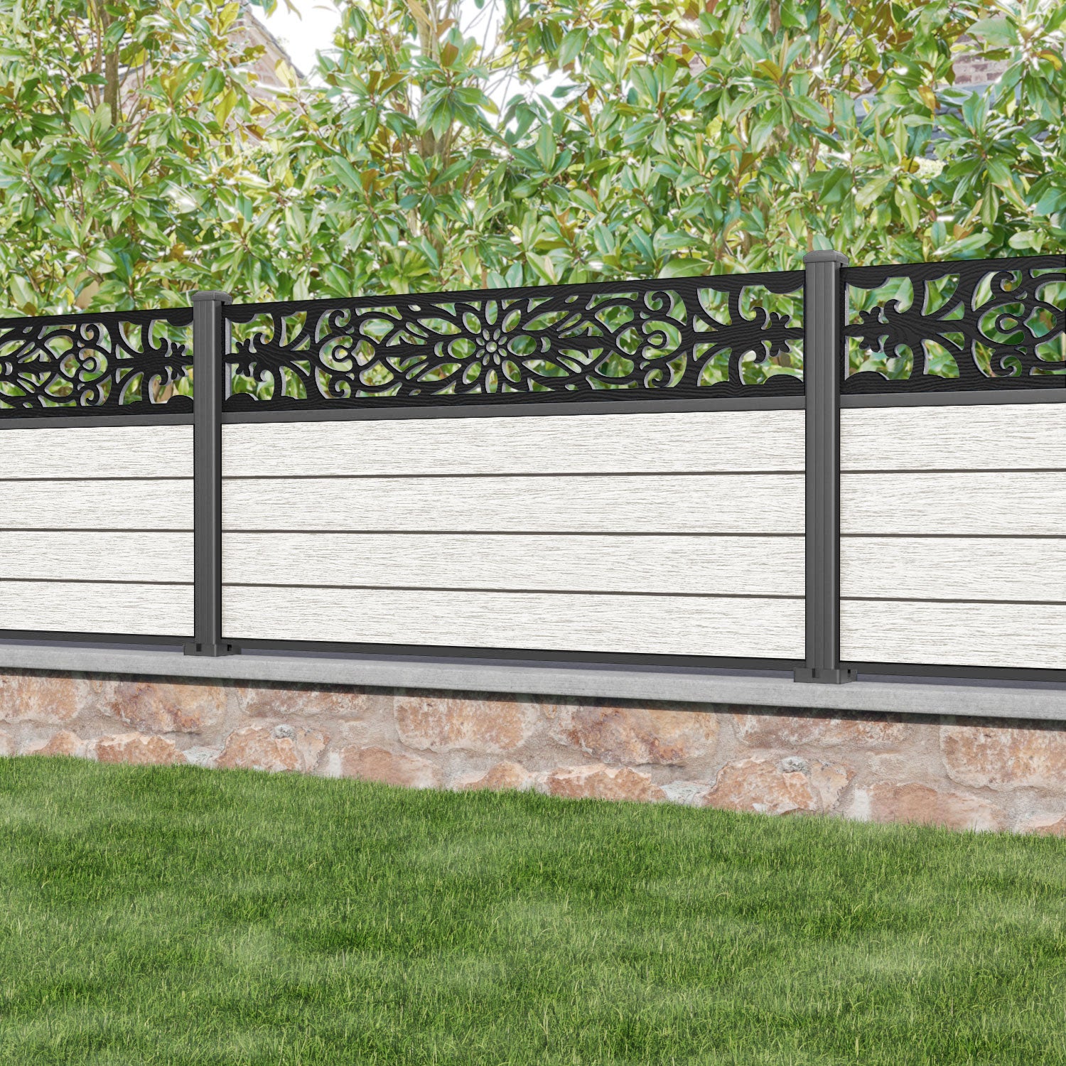 Fusion Windsor Fence Panel - Light Stone - with our aluminium posts