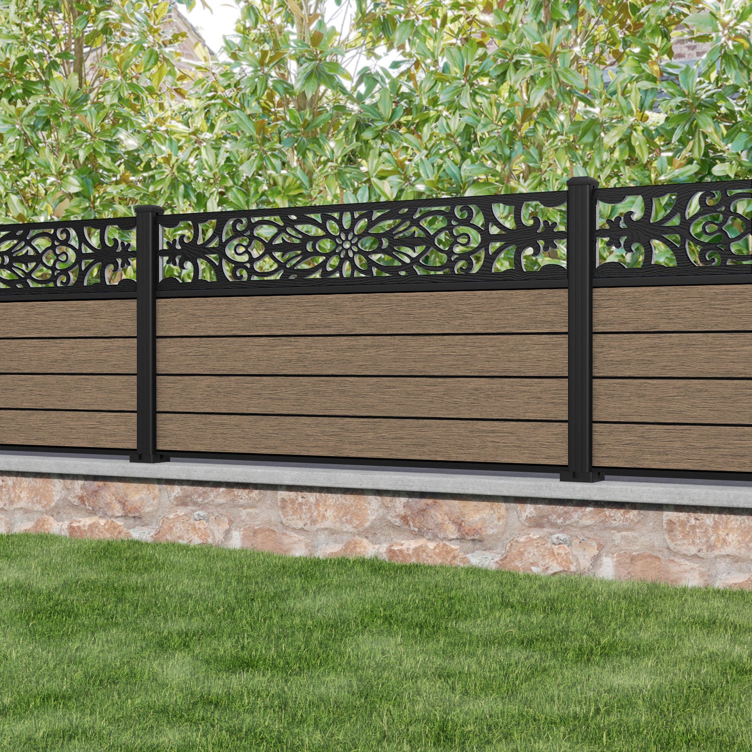 Fusion Windsor Fence Panel - Teak - with our aluminium posts