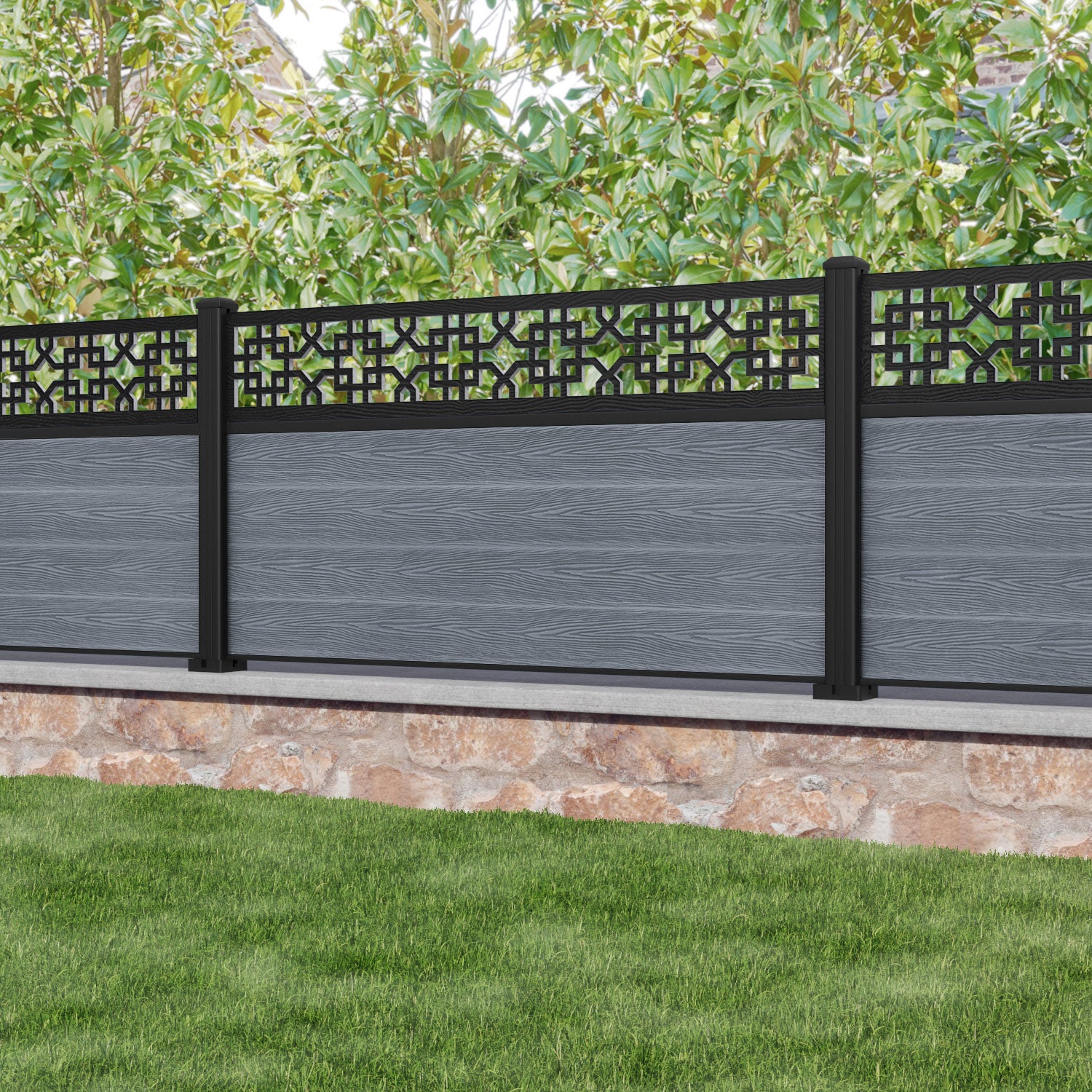 Classic Zaria Fence Panel - Anthracite - with our aluminium posts