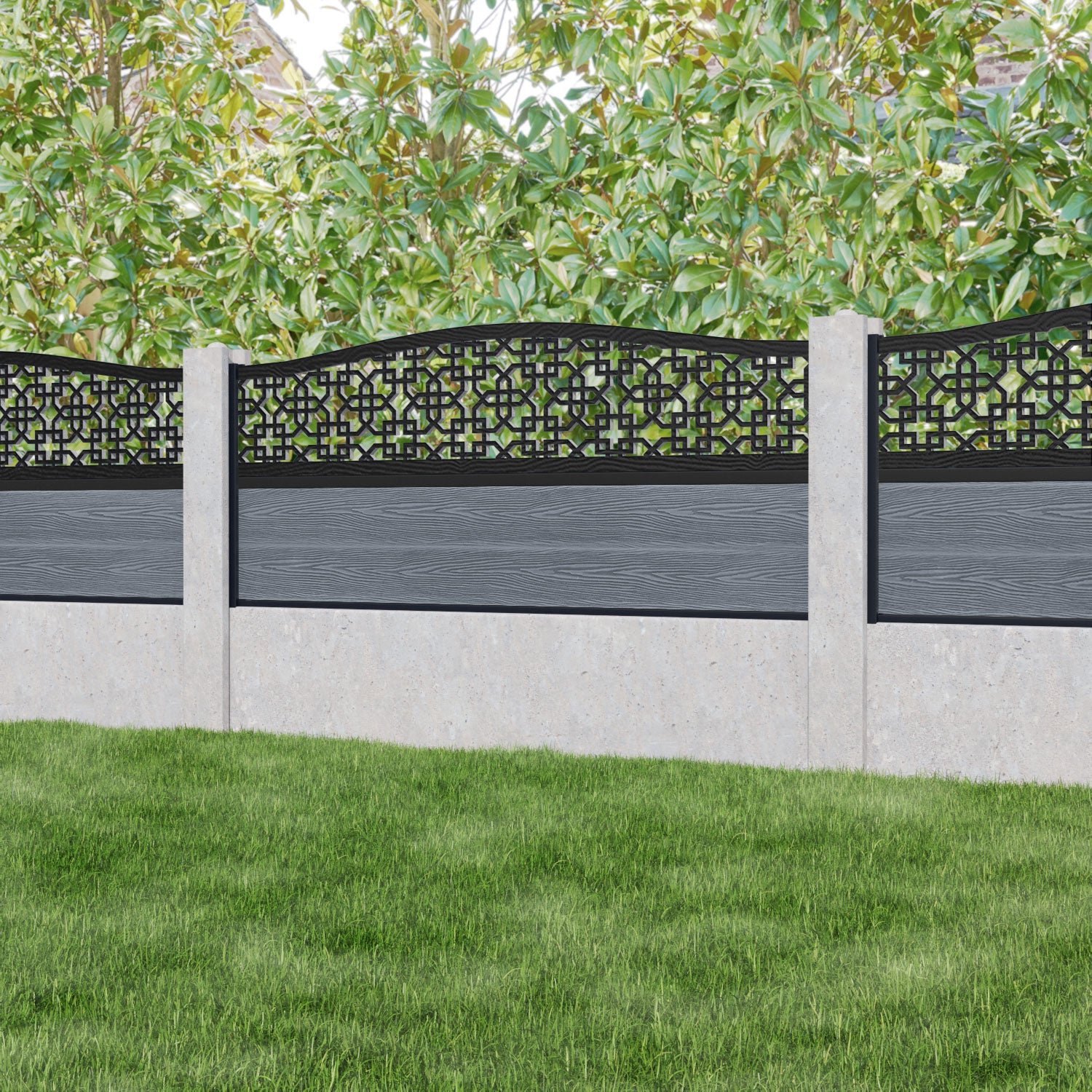 Classic Zaria Curved Top Fence Panel - Anthracite - for existing concrete posts