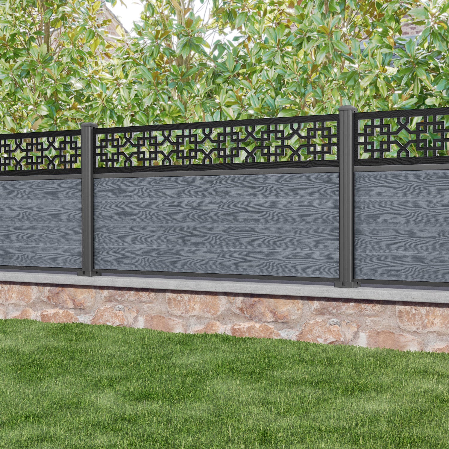 Classic Zaria Fence Panel - Anthracite - with our aluminium posts