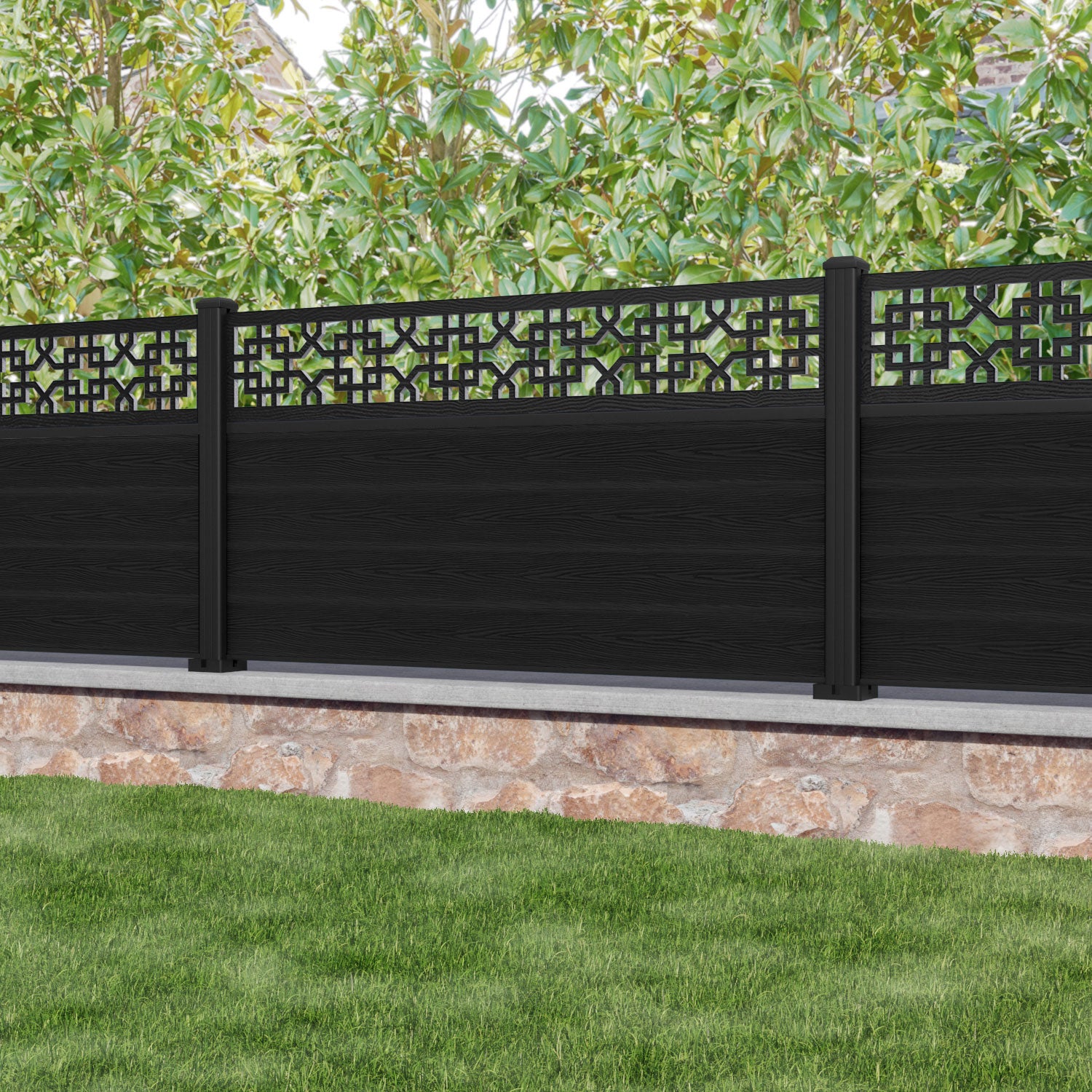 Classic Zaria Fence Panel - Black - with our aluminium posts
