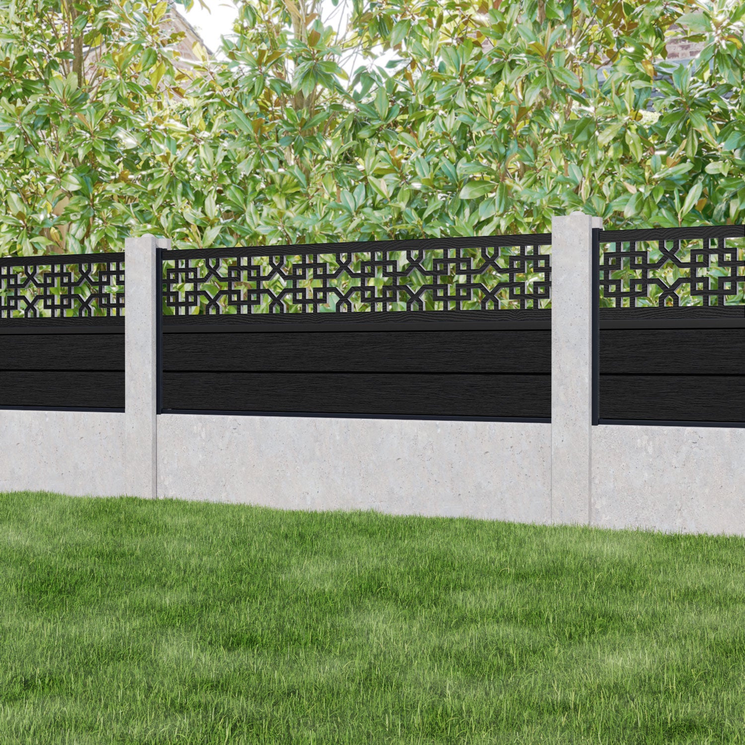 Fusion Zaria Fence Panel - Black - for existing concrete posts