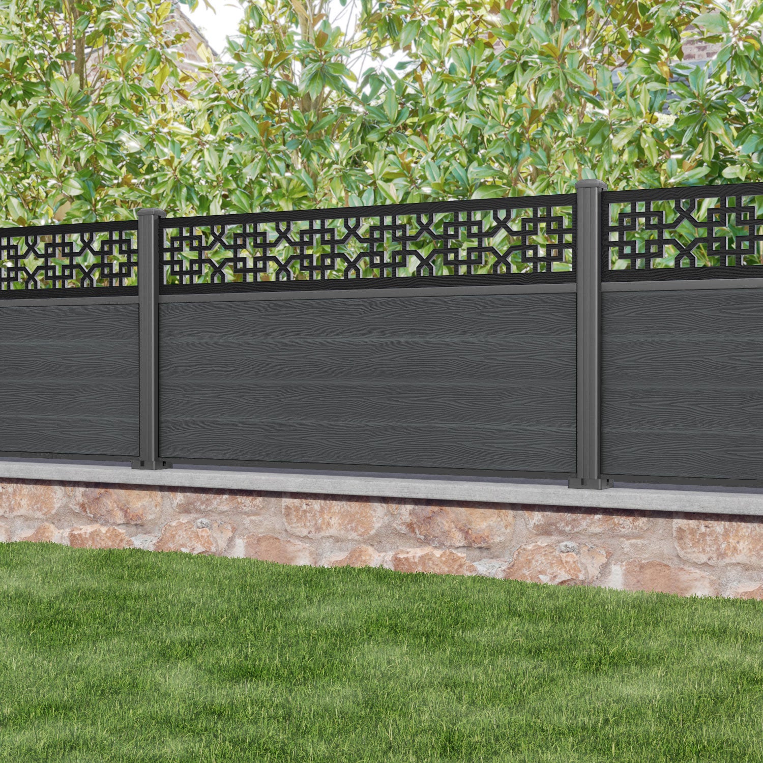 Classic Zaria Fence Panel - Dark Grey - with our aluminium posts