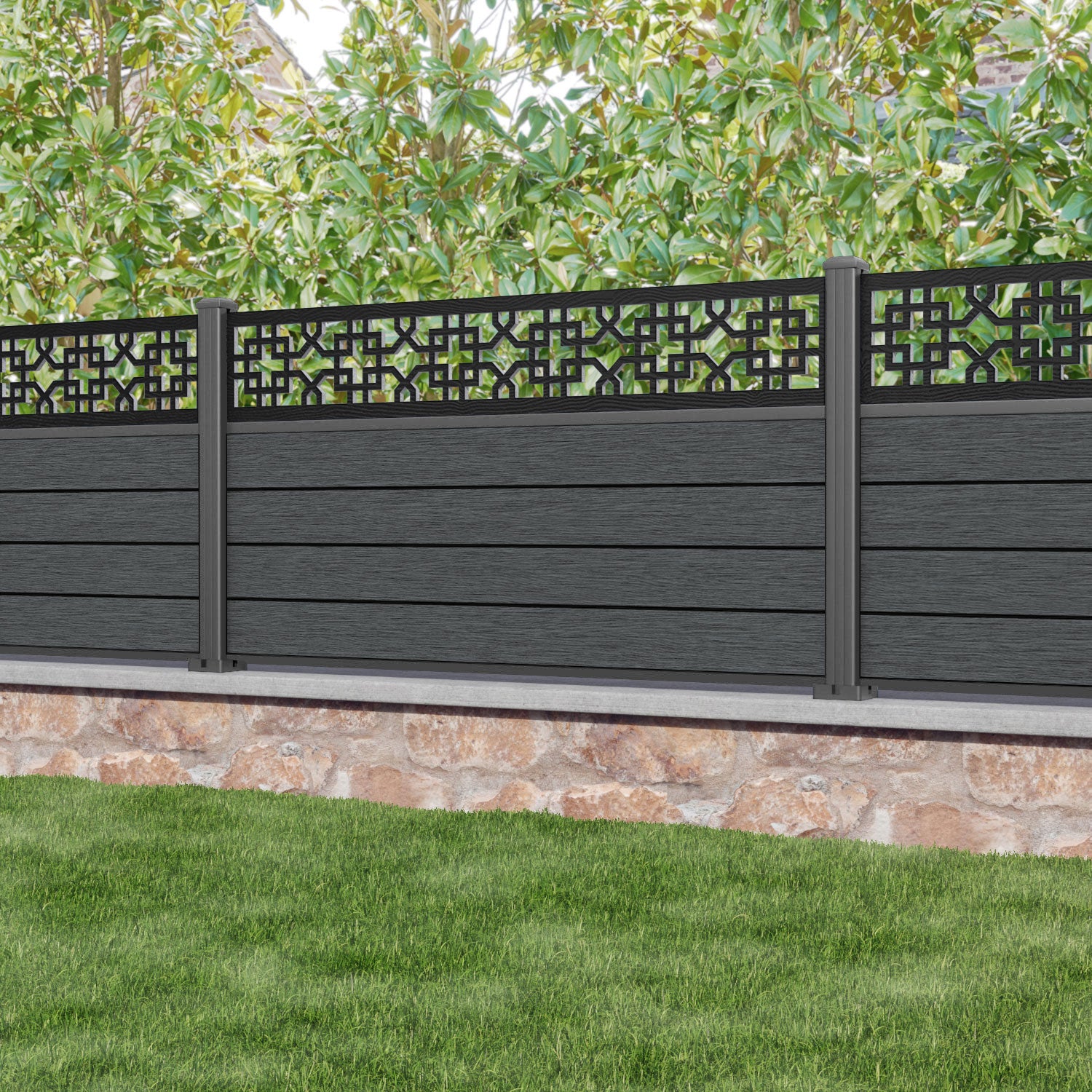 Fusion Zaria Fence Panel - Dark Grey - with our aluminium posts