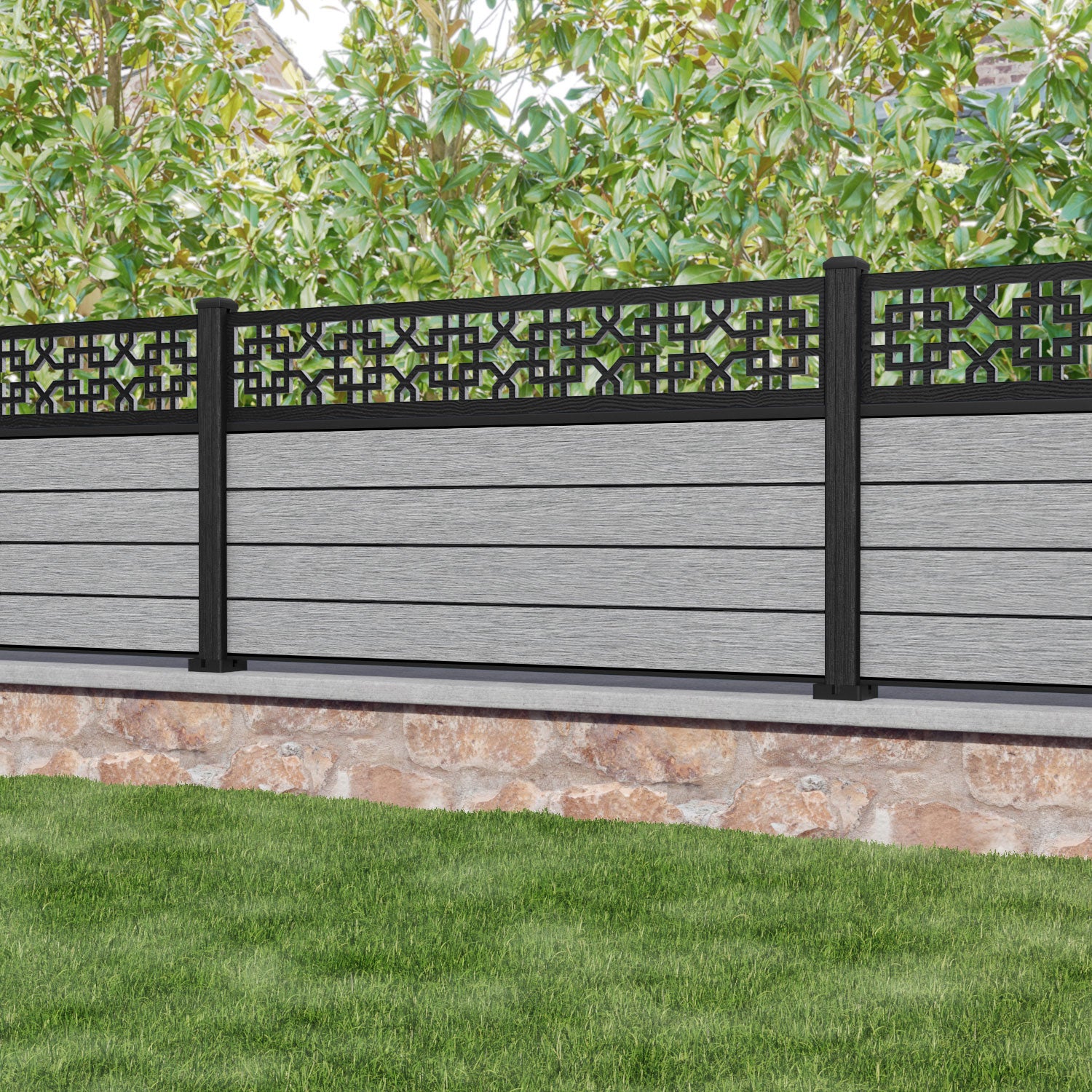 Fusion Zaria Fence Panel - Light Grey - with our composite posts