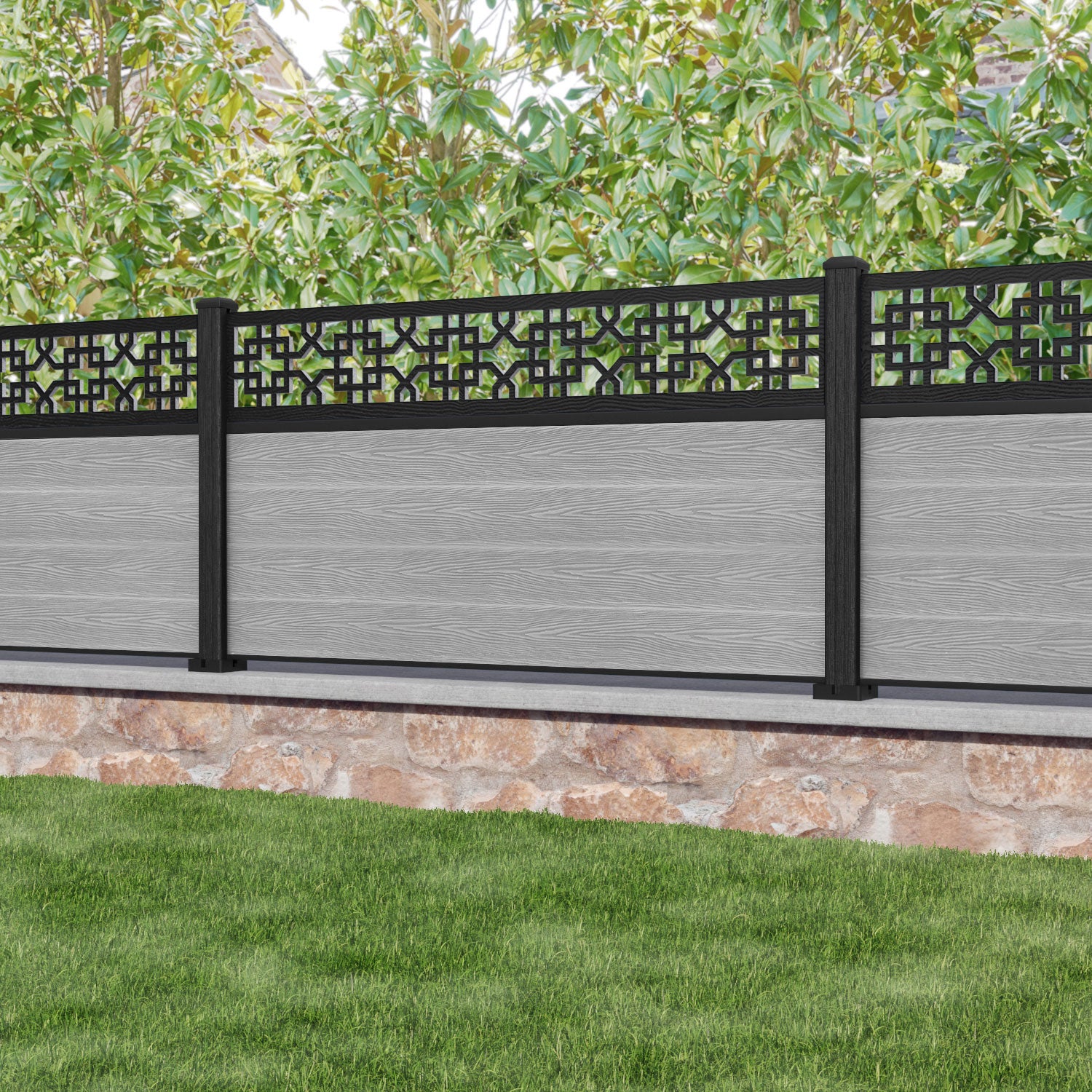 Classic Zaria Fence Panel - Light Grey - with our composite posts