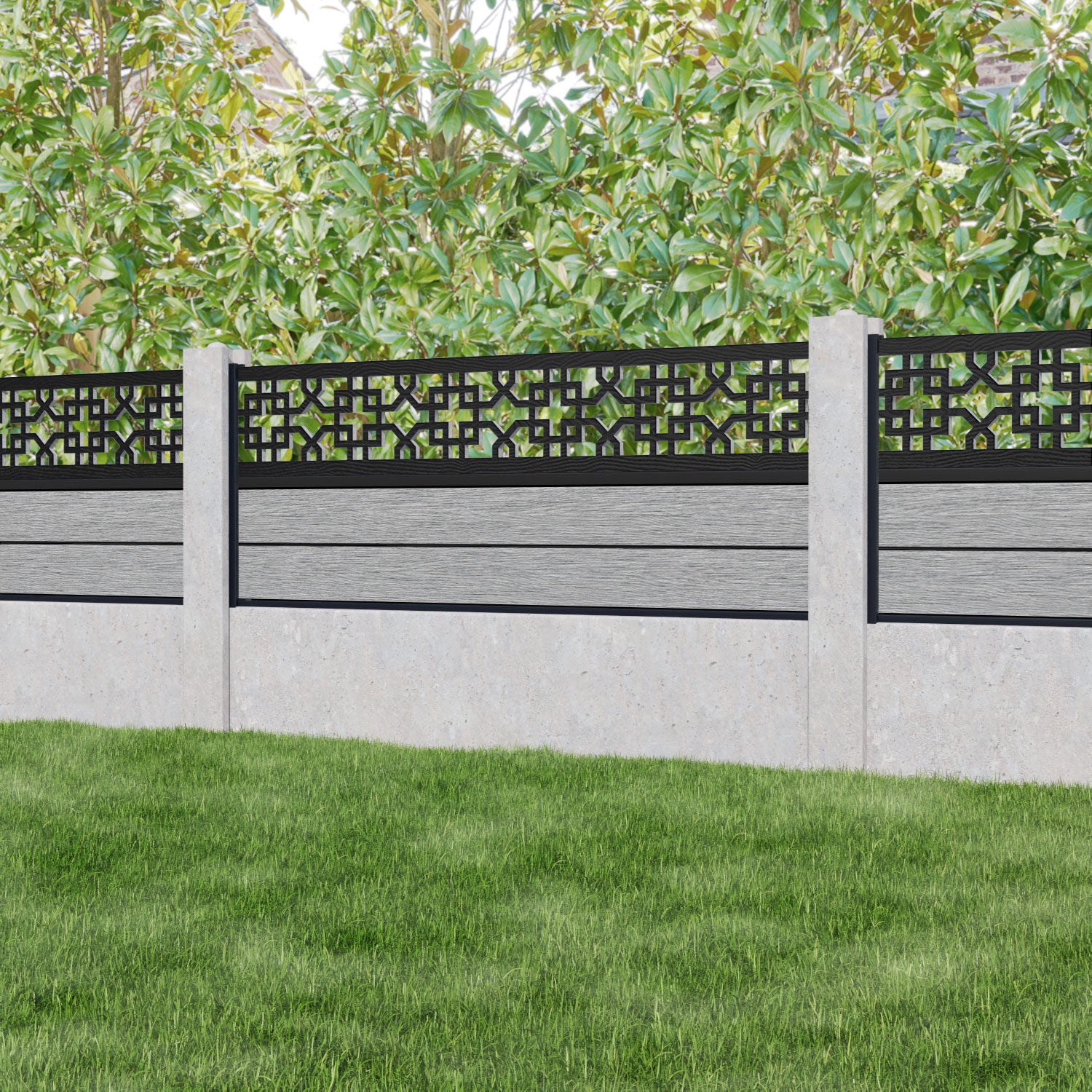Fusion Zaria Fence Panel - Light Grey - for existing concrete posts
