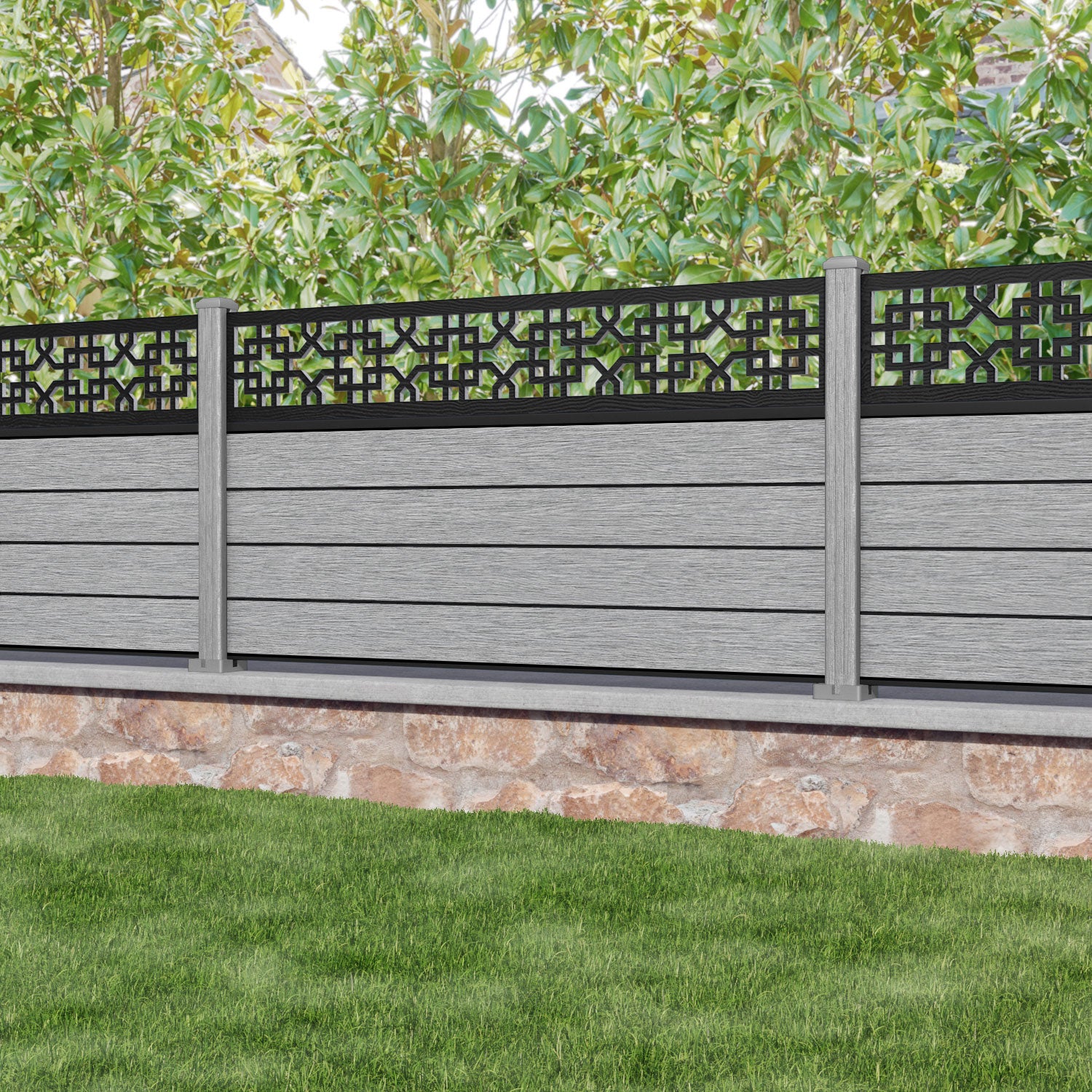 Fusion Zaria Fence Panel - Light Grey - with our composite posts