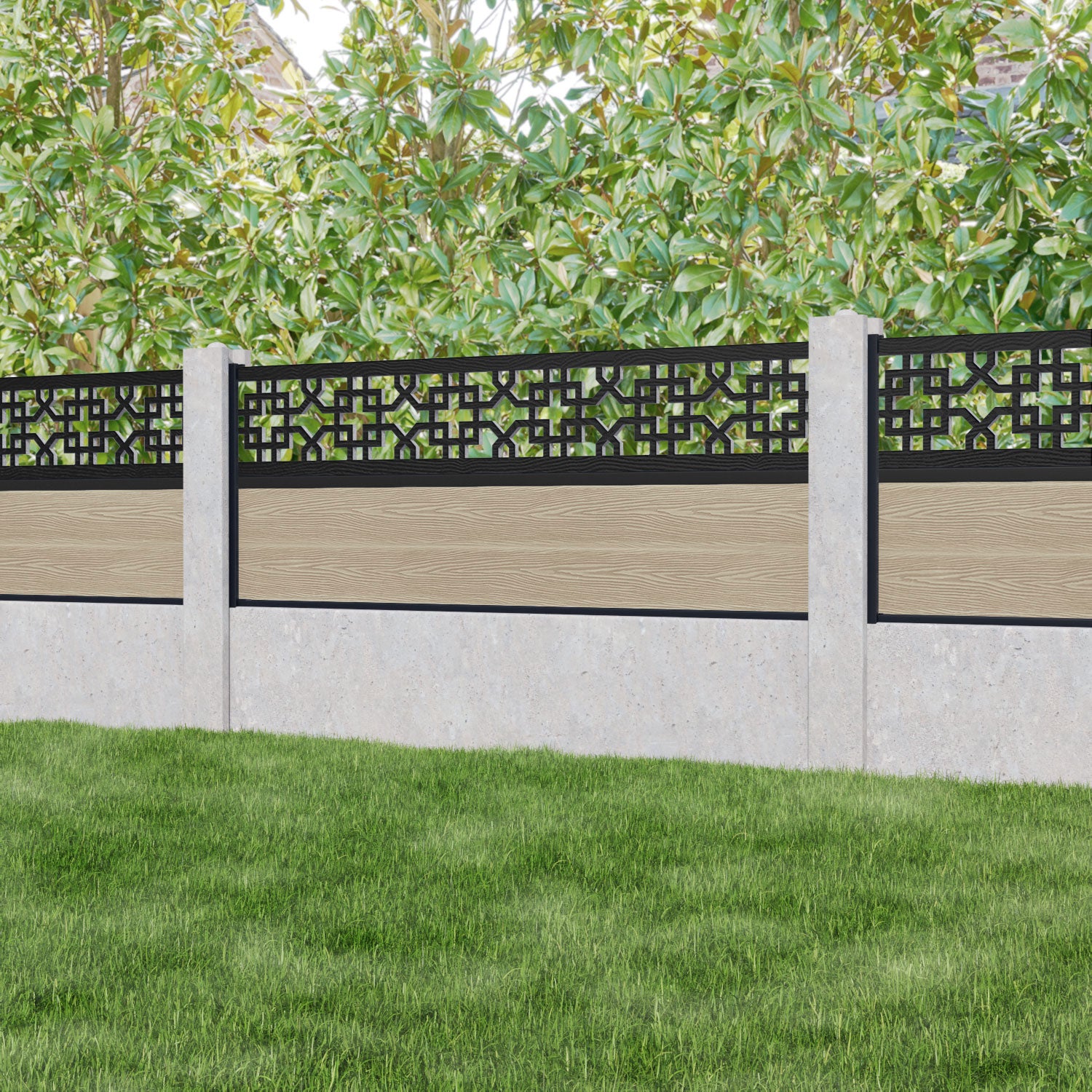 Classic Zaria Fence Panel - Light Oak - for existing concrete posts