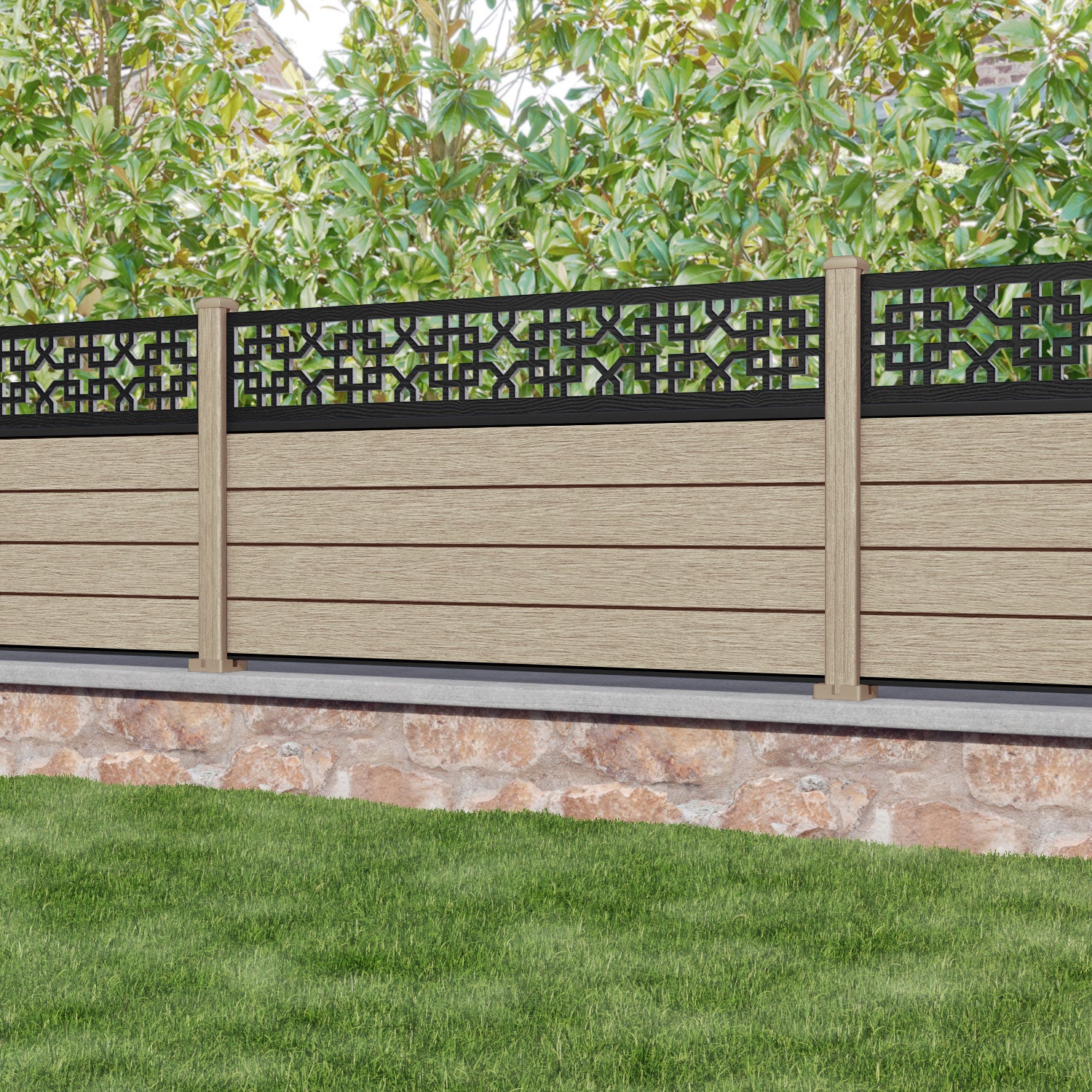 Fusion Zaria Fence Panel - Light Oak - with our composite posts