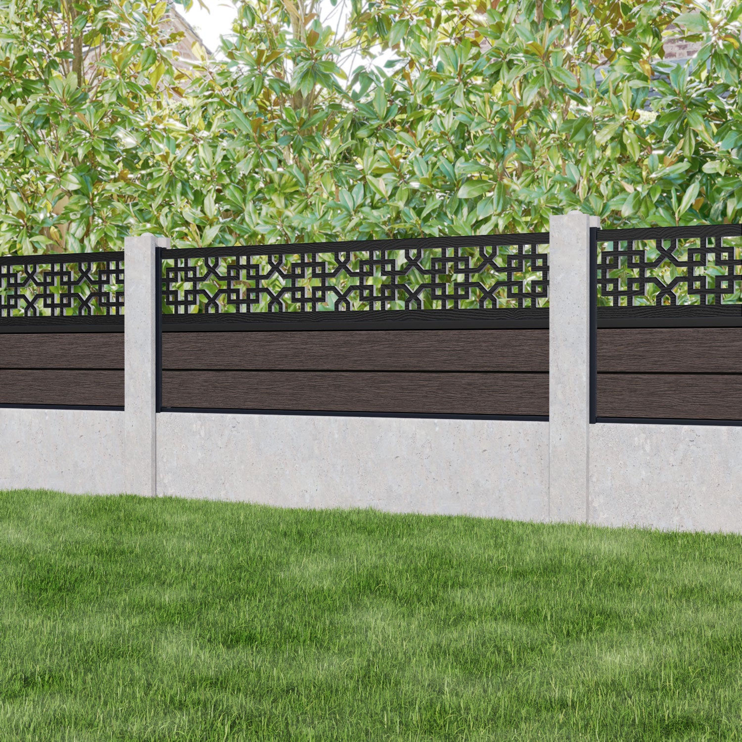 Fusion Zaria Fence Panel - Mid Brown - for existing concrete posts