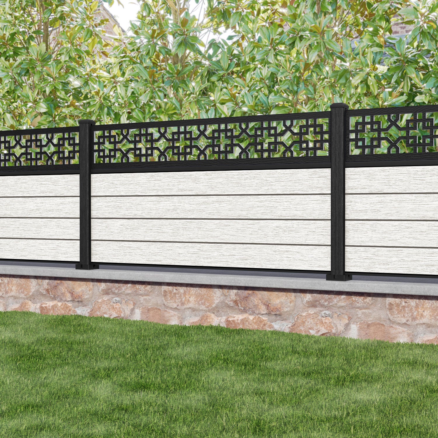 Fusion Zaria Fence Panel - Light Stone - with our composite posts
