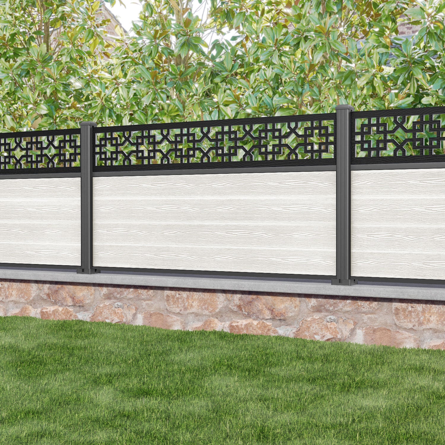 Classic Zaria Fence Panel - Light Stone - with our aluminium posts