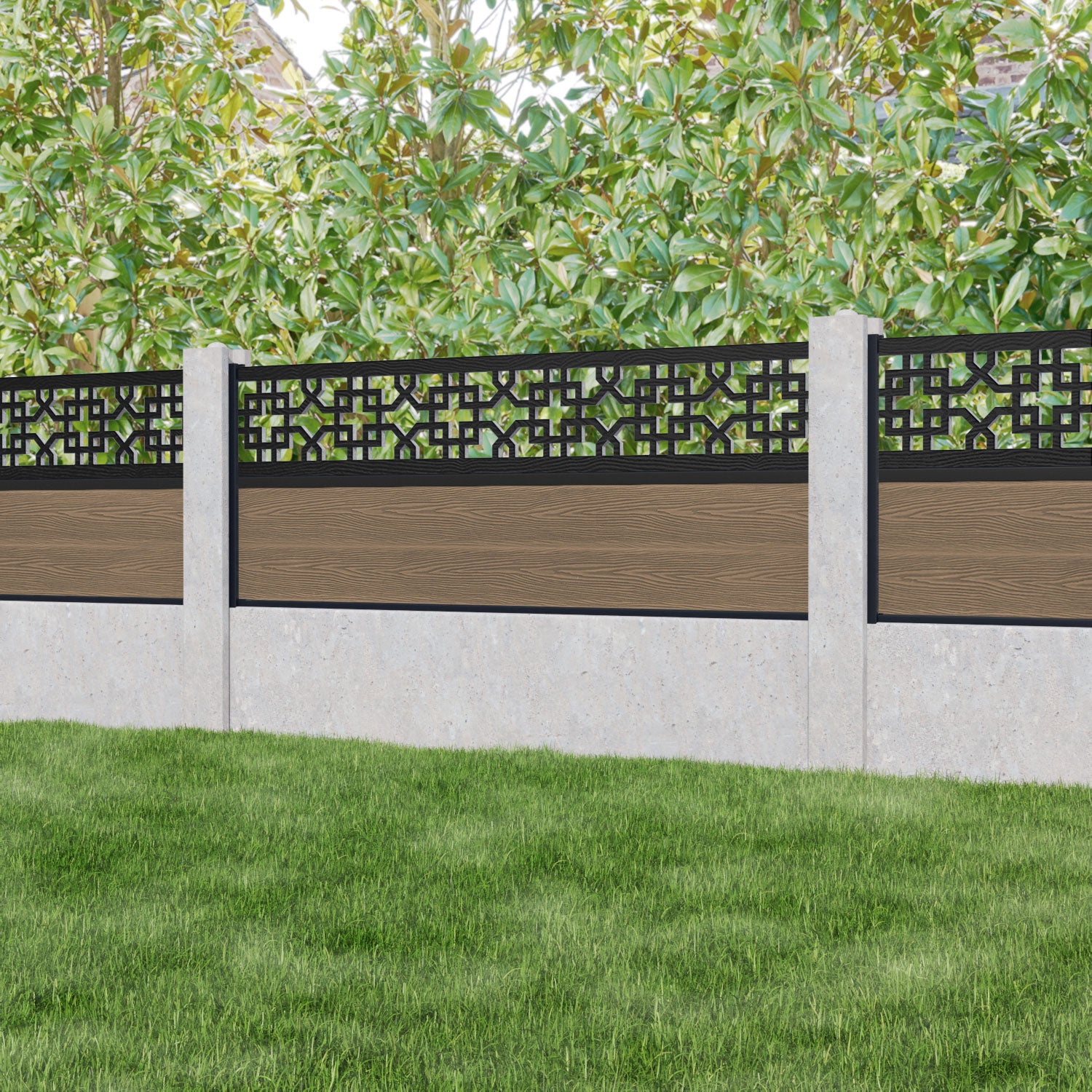Classic Zaria Fence Panel - Teak - for existing concrete posts