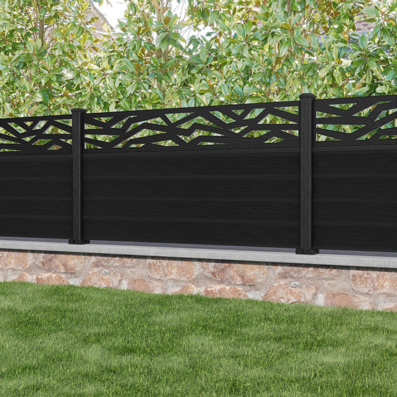 Classic Zenith Curved Top Fence Panel - Black - with our composite posts