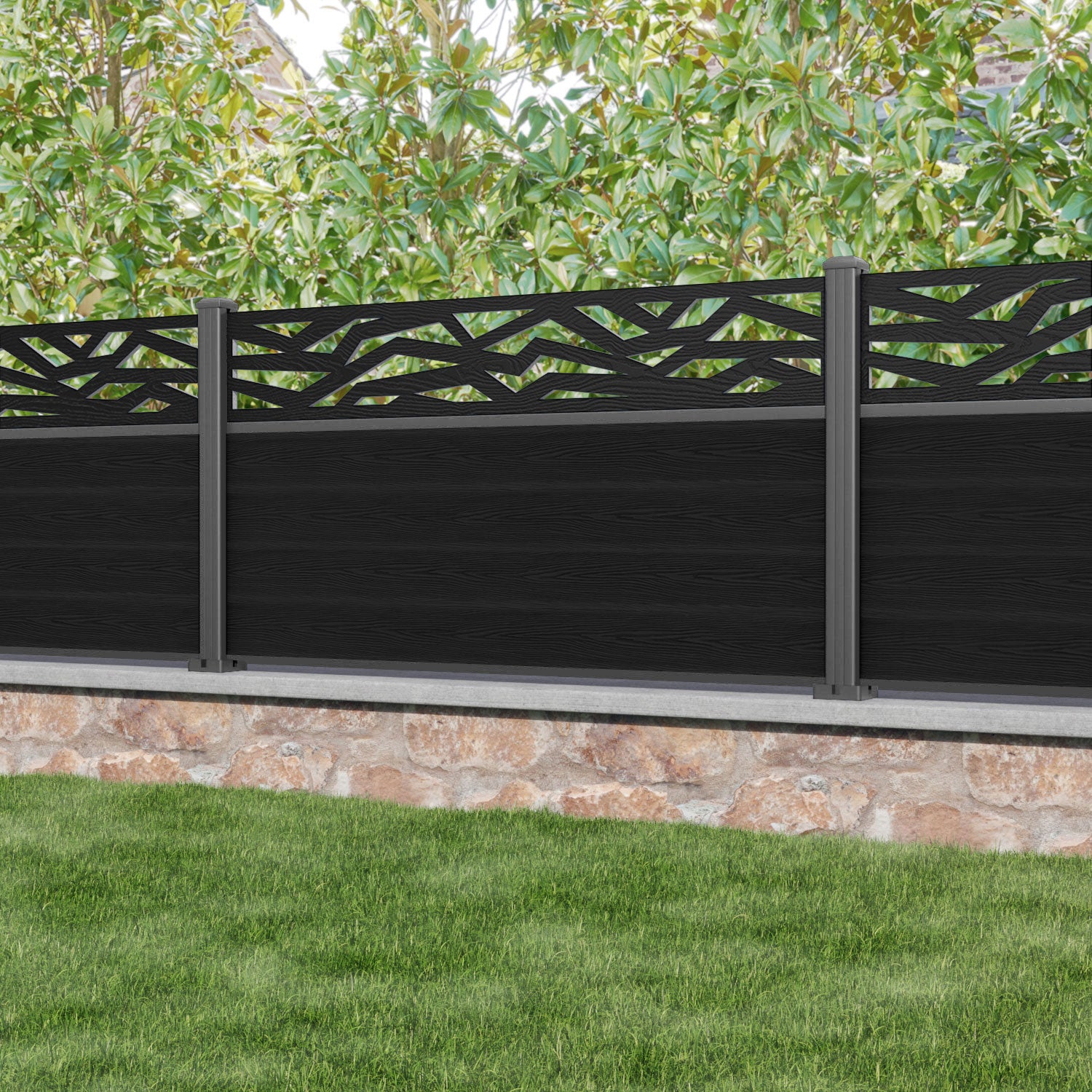 Classic Zenith Fence Panel - Black - with our aluminium posts