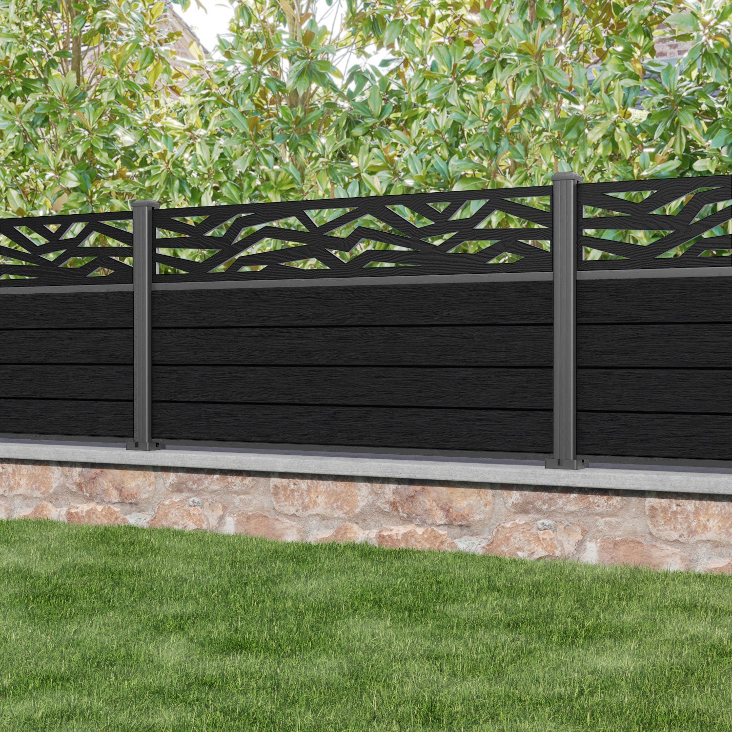 Fusion Zenith Fence Panel - Black - with our aluminium posts