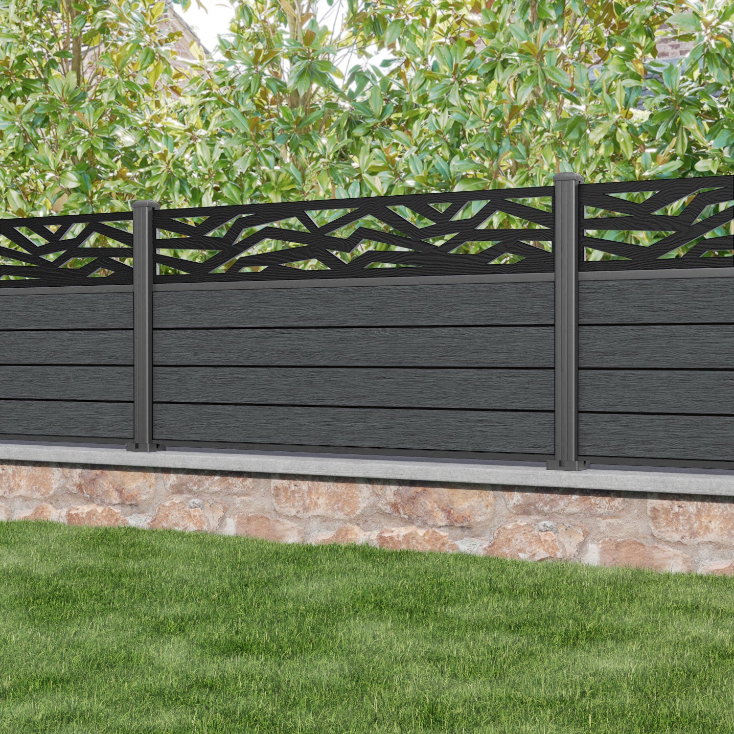 Fusion Zenith Fence Panel - Dark Grey - with our aluminium posts