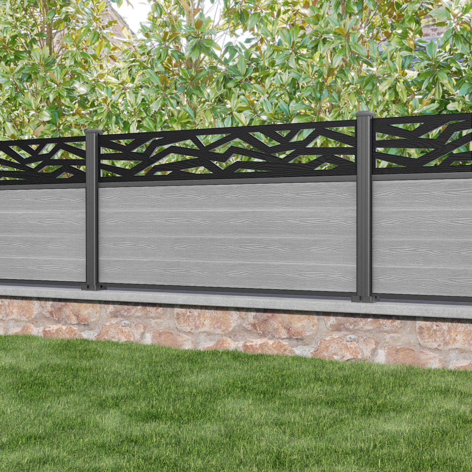 Classic Zenith Fence Panel - Light Grey - with our aluminium posts