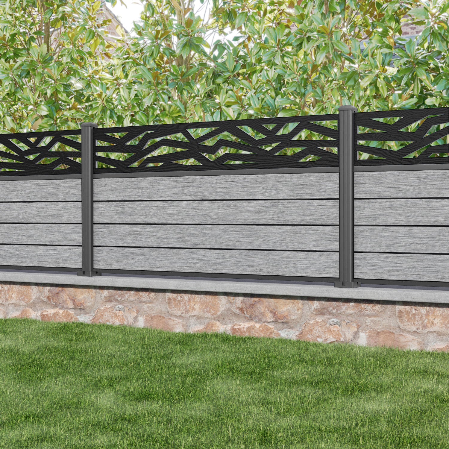Fusion Zenith Fence Panel - Light Grey - with our aluminium posts