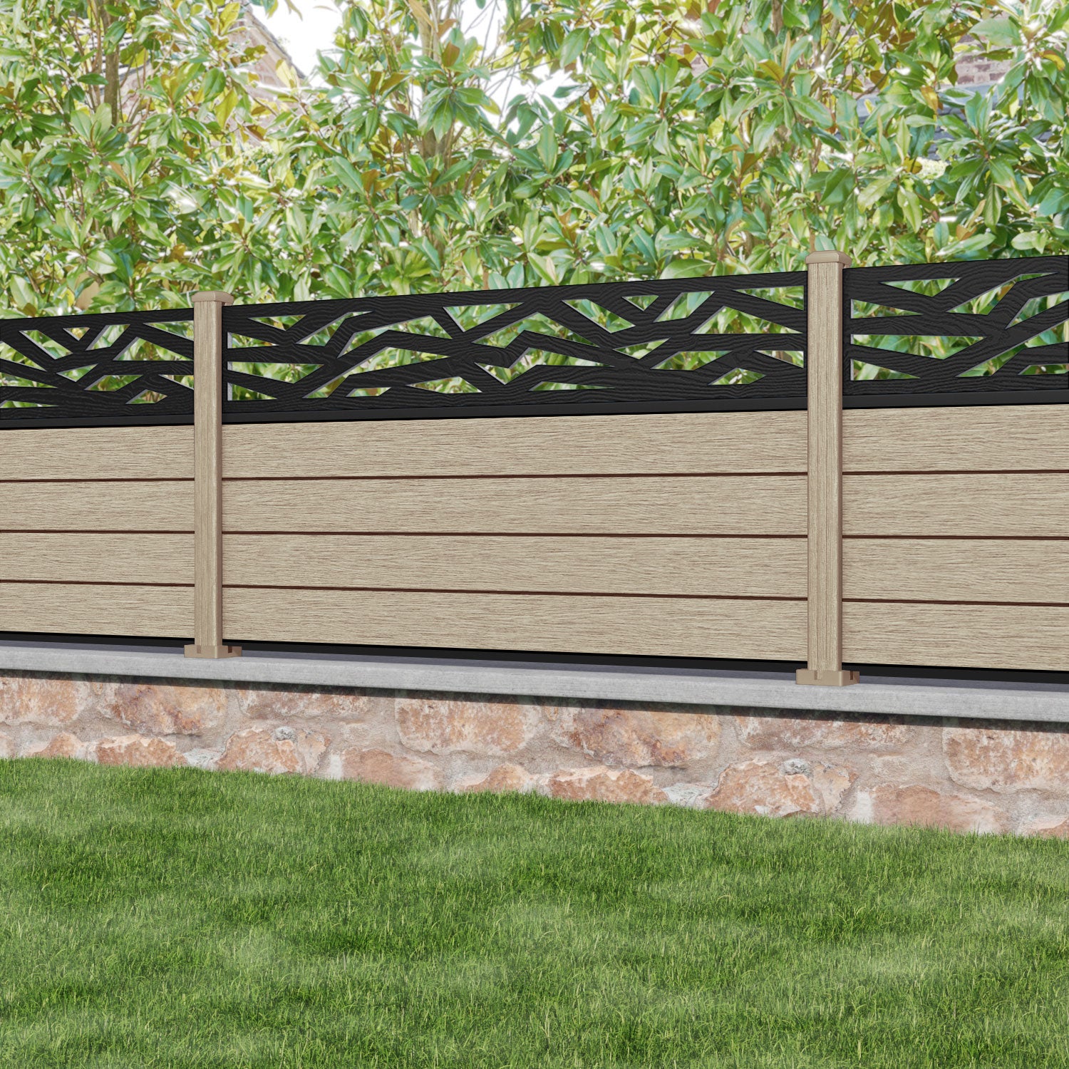Fusion Zenith Fence Panel - Light Oak - with our composite posts