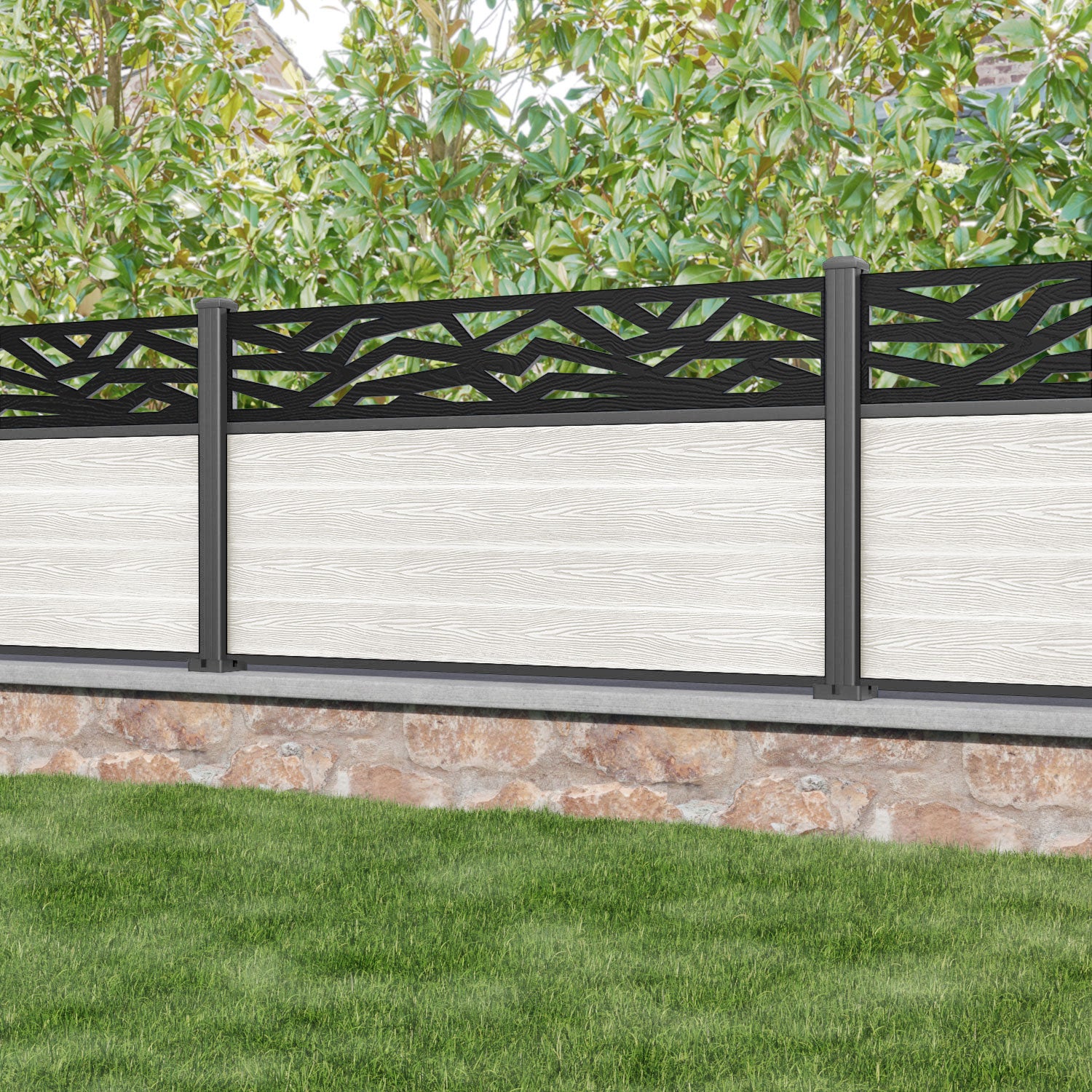 Classic Zenith Fence Panel - Light Stone - with our aluminium posts