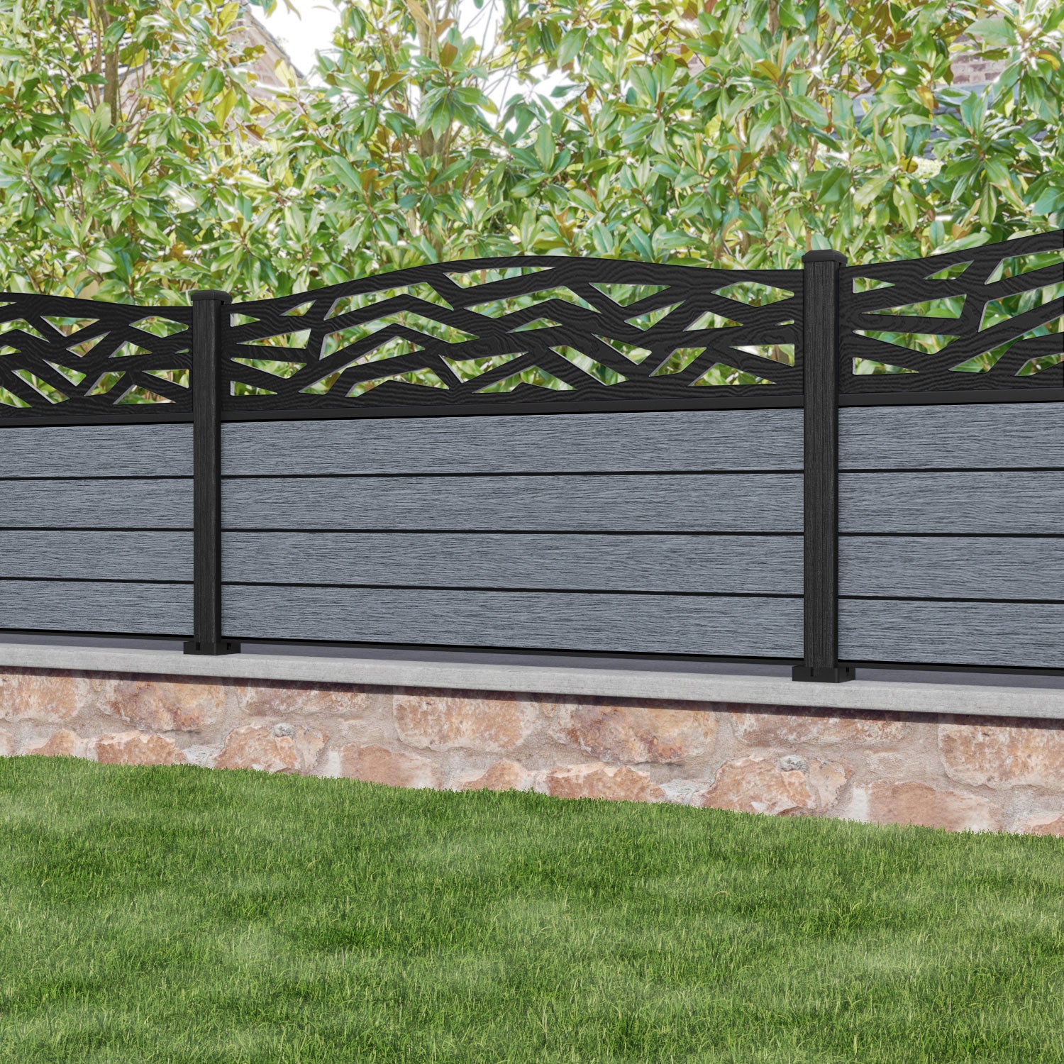 Fusion Zenith Curved Top Fence Panel - Anthracite - with our composite posts