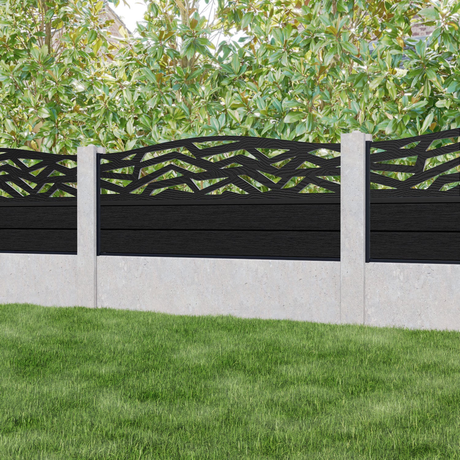 Fusion Zenith Curved Top Fence Panel - Black - for existing concrete posts
